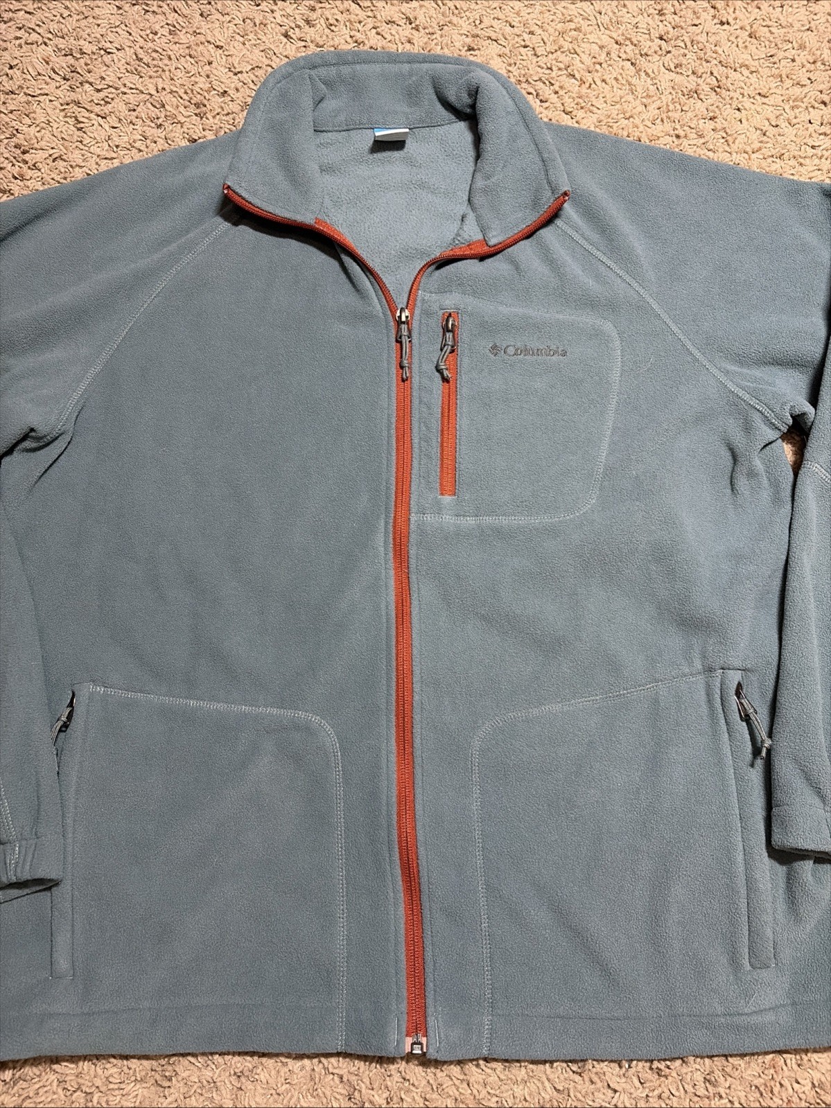 Mens L Columbia Fast Trek II Interchange Full Zip Blue Orange Fleece Jacket