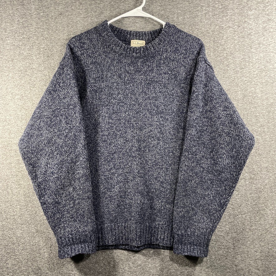 Vintage LL Bean Sweater Mens Large Blue Lambs Wool Fisherman Chunky Knit Y2K 90s