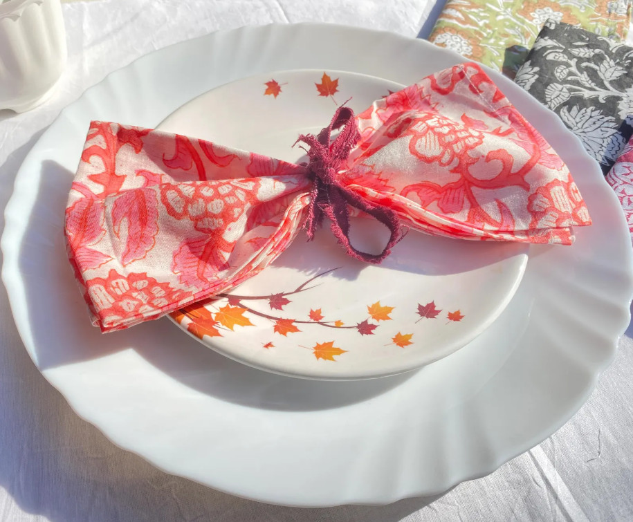 Assorted Cloth Napkins Set Hand Block Floral Printed Cotton Dinner Table Napkins
