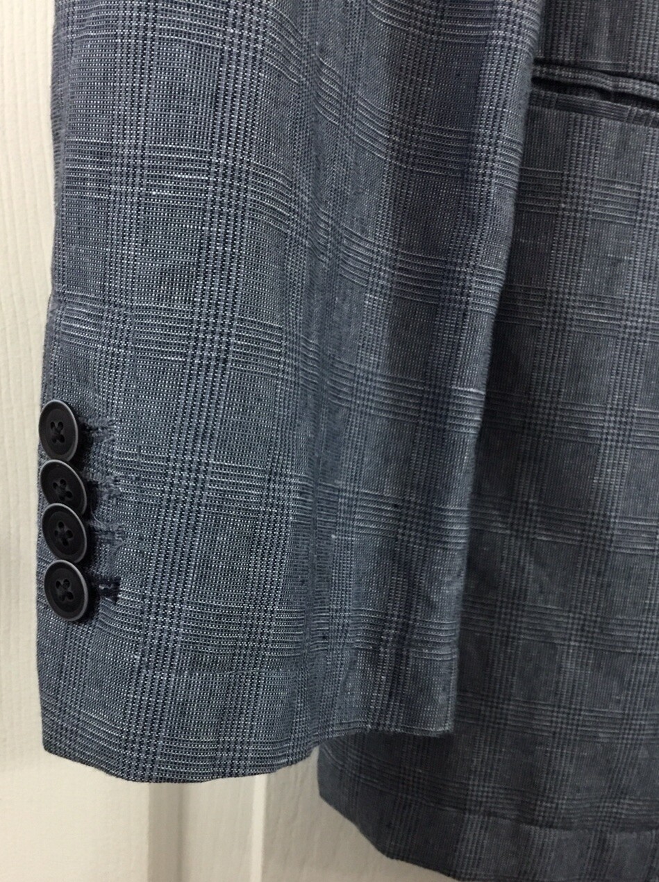 Joseph Abboud Sport Coat Mens S Blue Linen Cotton Blazer Glen Plaid Surgeon Cuff