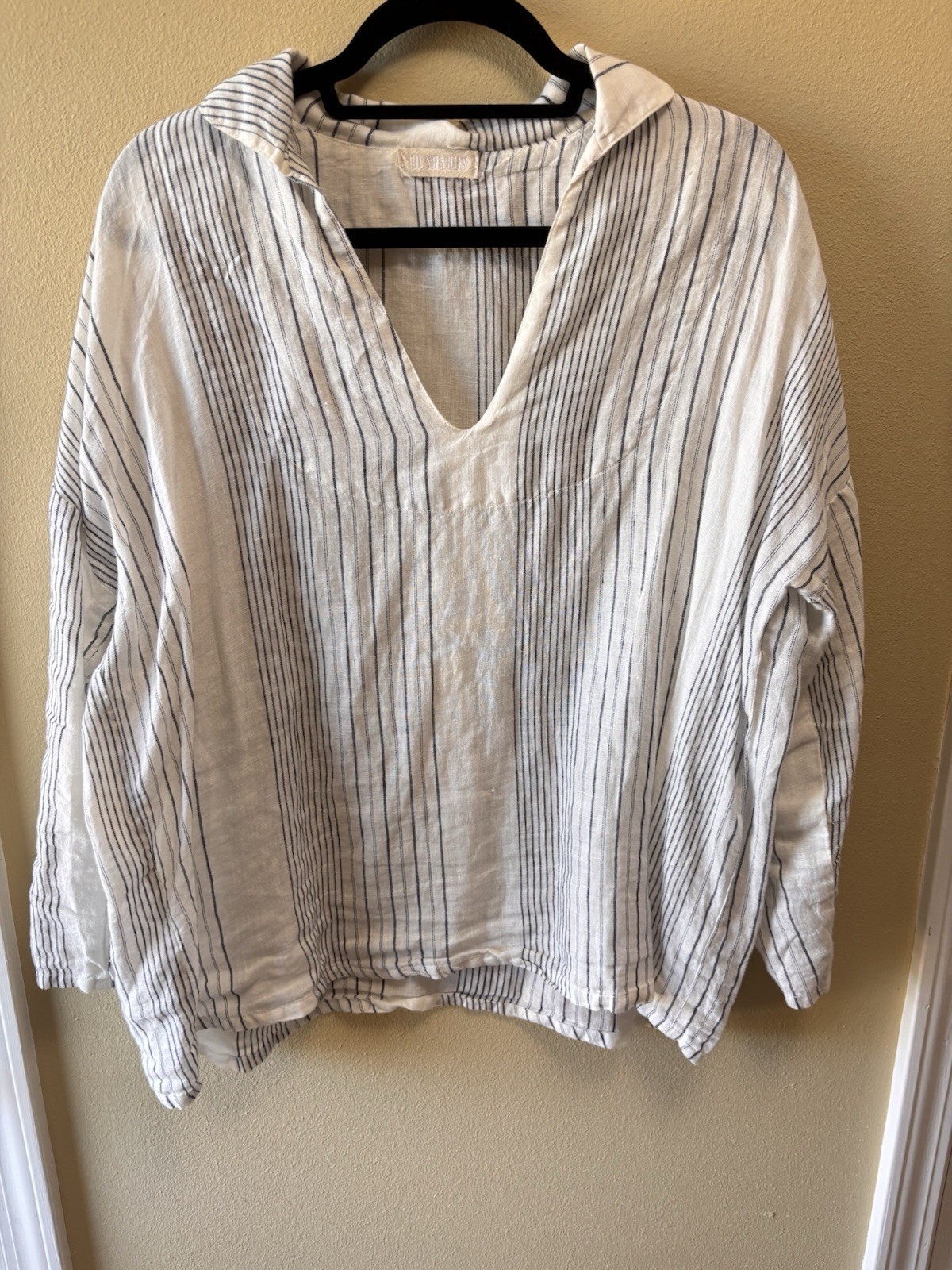 CP Shades Women’s Lissa 100% Linen Tunic Top Sz S Blue And White stripe