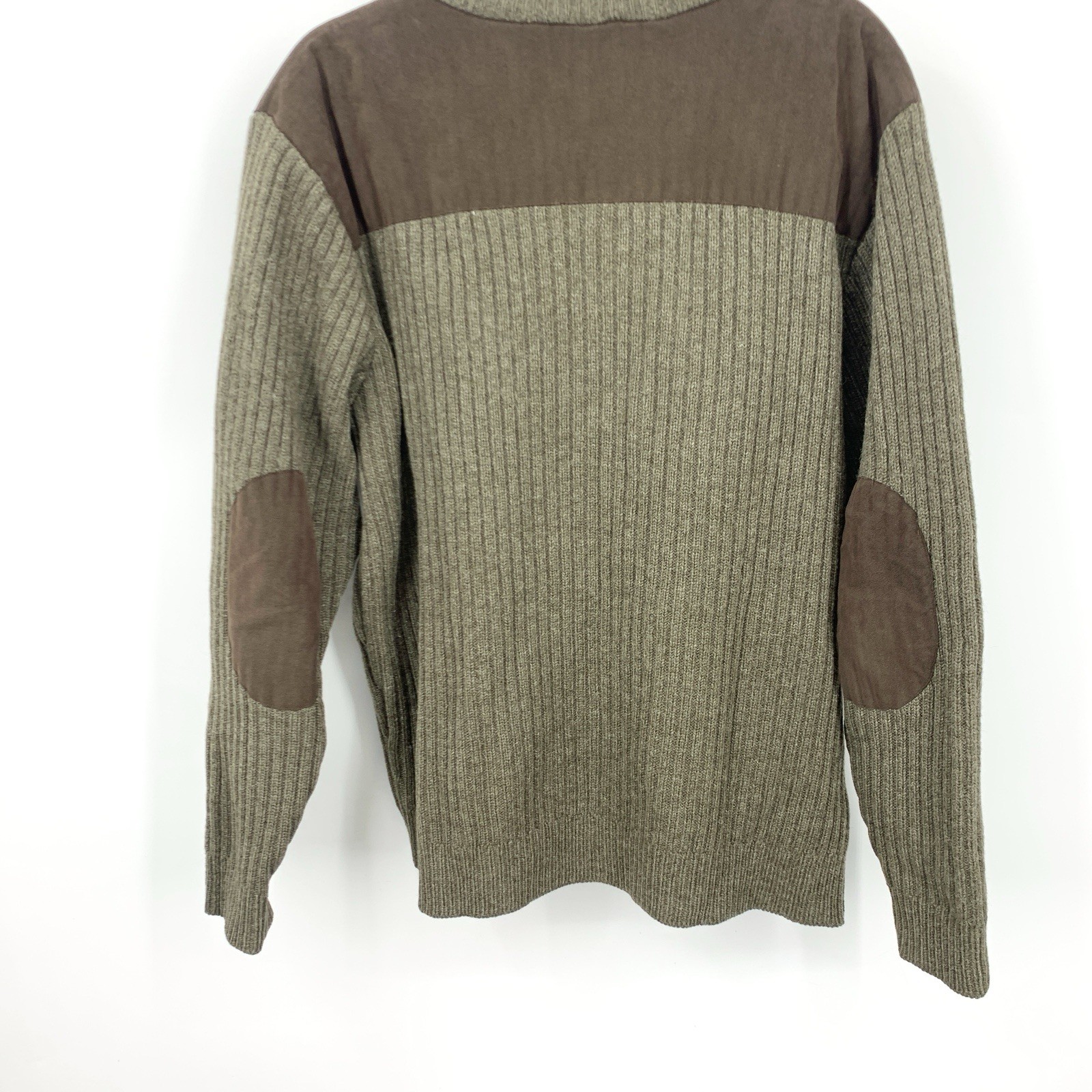 LL Bean Men Size XL Sweater Commando 100% Wool Brown Elbow Patches Henley Knit