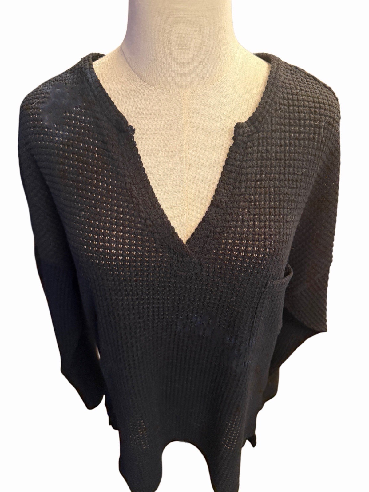PINKMSTYLE Women’s XL Black Cotton Sweater Open Knit Long-Sleeve Hippie Boho