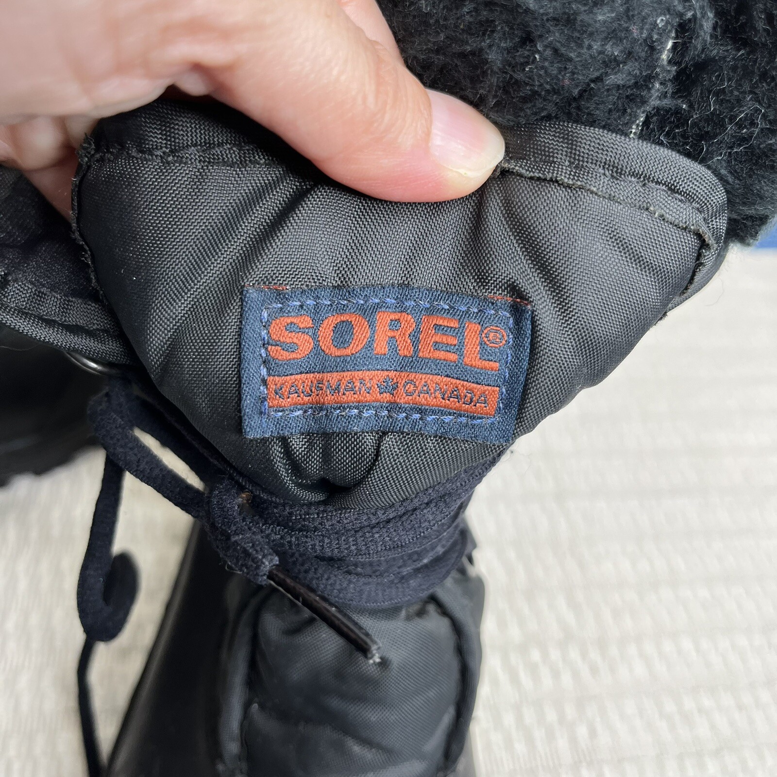 Sorel Kaufman Black Nylon Rubber Snow Duck Boots Faux Fur Lined Women Size 7