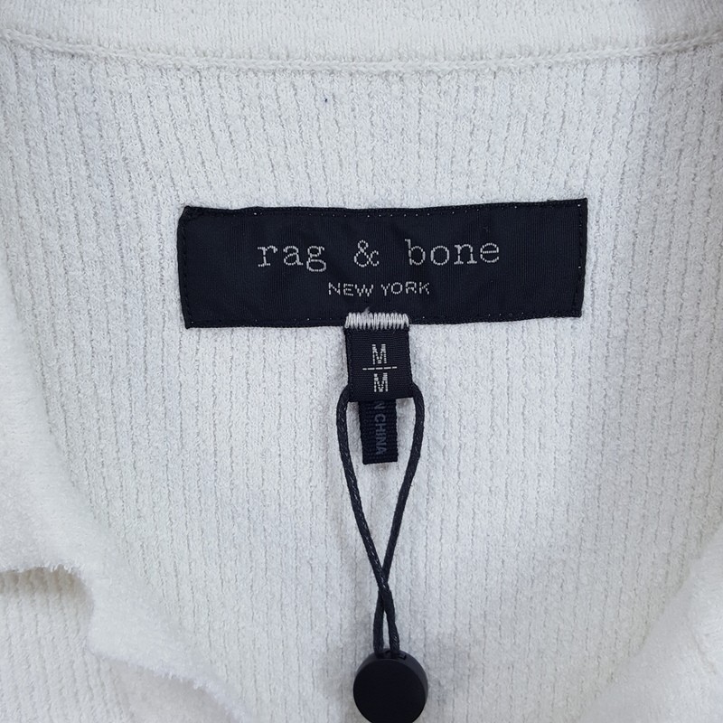 RAG & BONE Polo Shirt Mens Medium Off White V-Neck Johnny Zuma Toweling $228