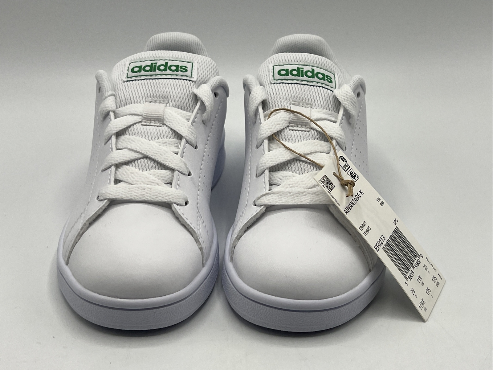 Adidas Advantage Kid’s Size 11.5K White Green Lace Up Sneakers EF0213 New