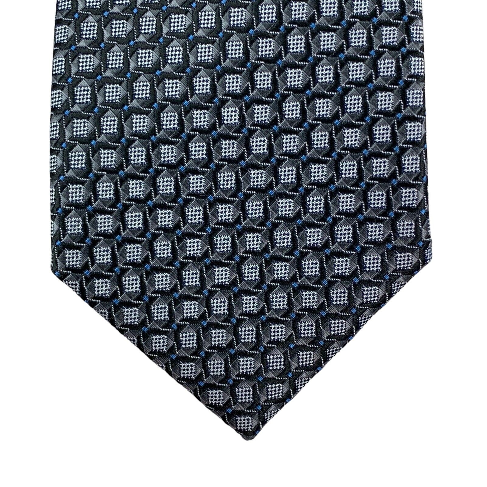 Perry Ellis Mens Cavert Geometric Diamond Print Neck Tie Black Gray 3 1/8″