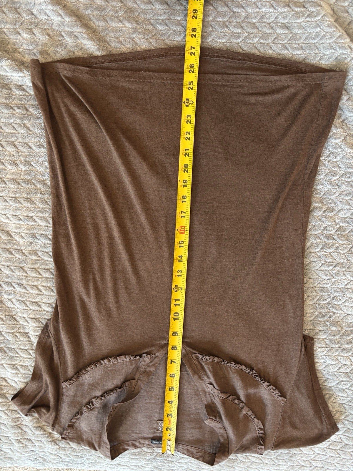 120% Lino Women’s M Brown Solid Linen V-Neck Short Sleeve Ruffle Top Italy
