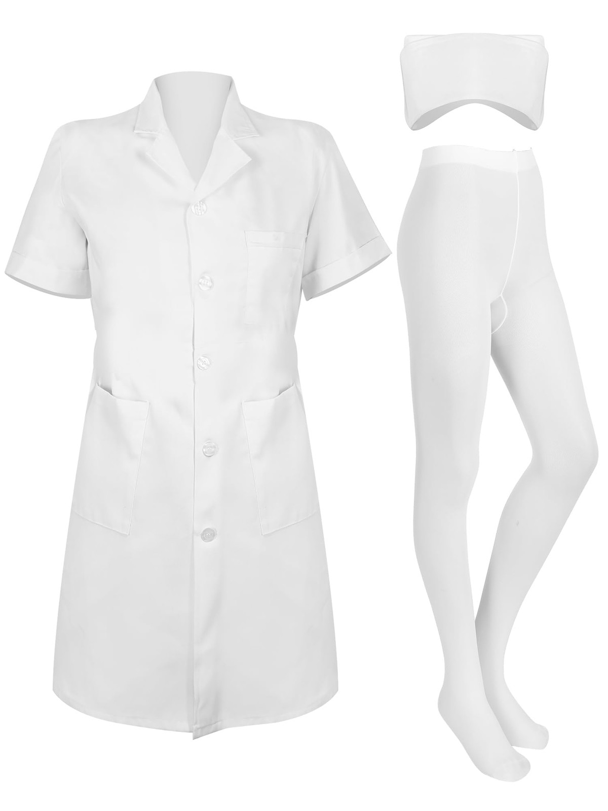Hercicy Nurse Dress Costume Set for Women White Short Sleeve Medical Lab Coat…