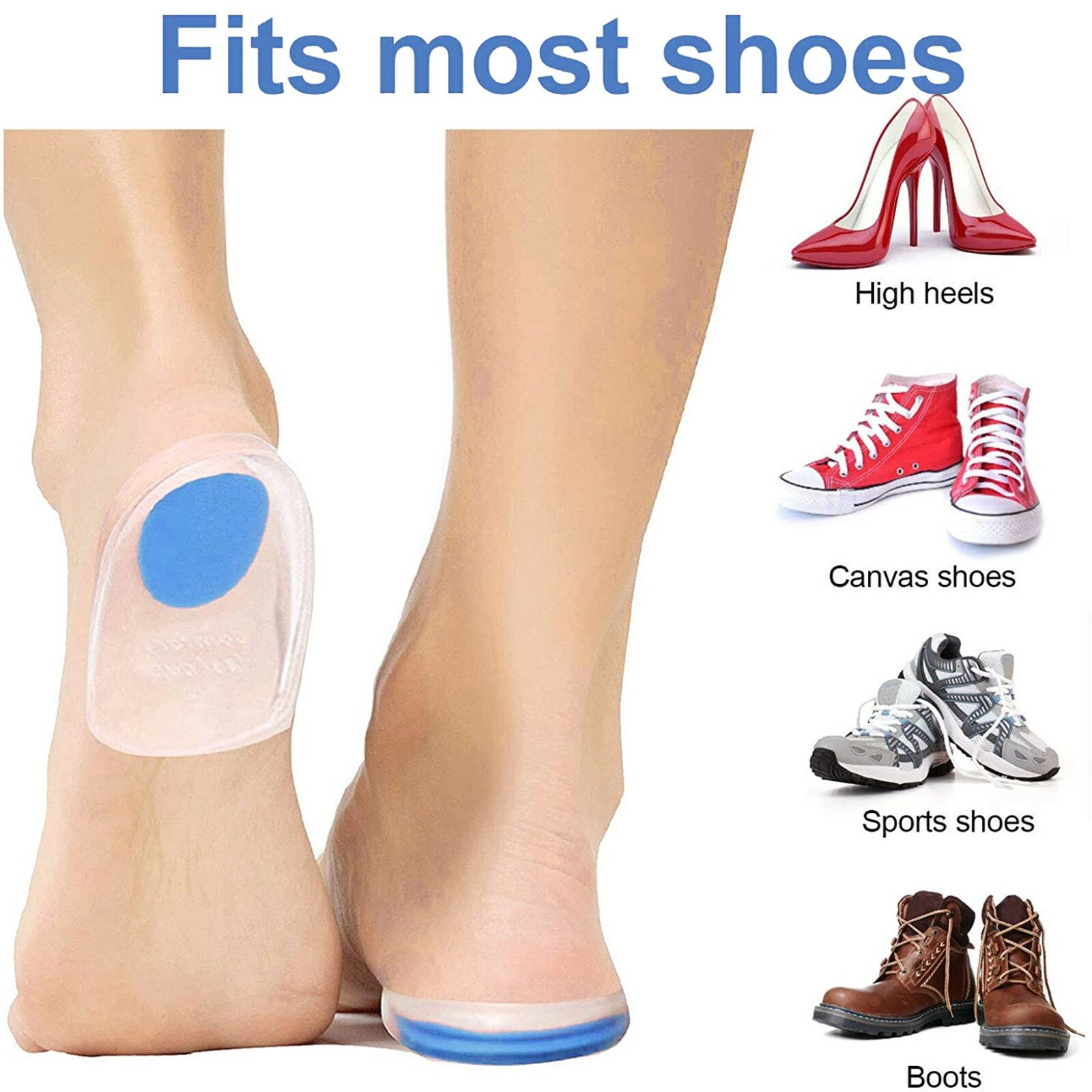 2 Pair Gel Foot Cups Heel Support Spur Insoles Pad Pain Relief Cushion Men&Women