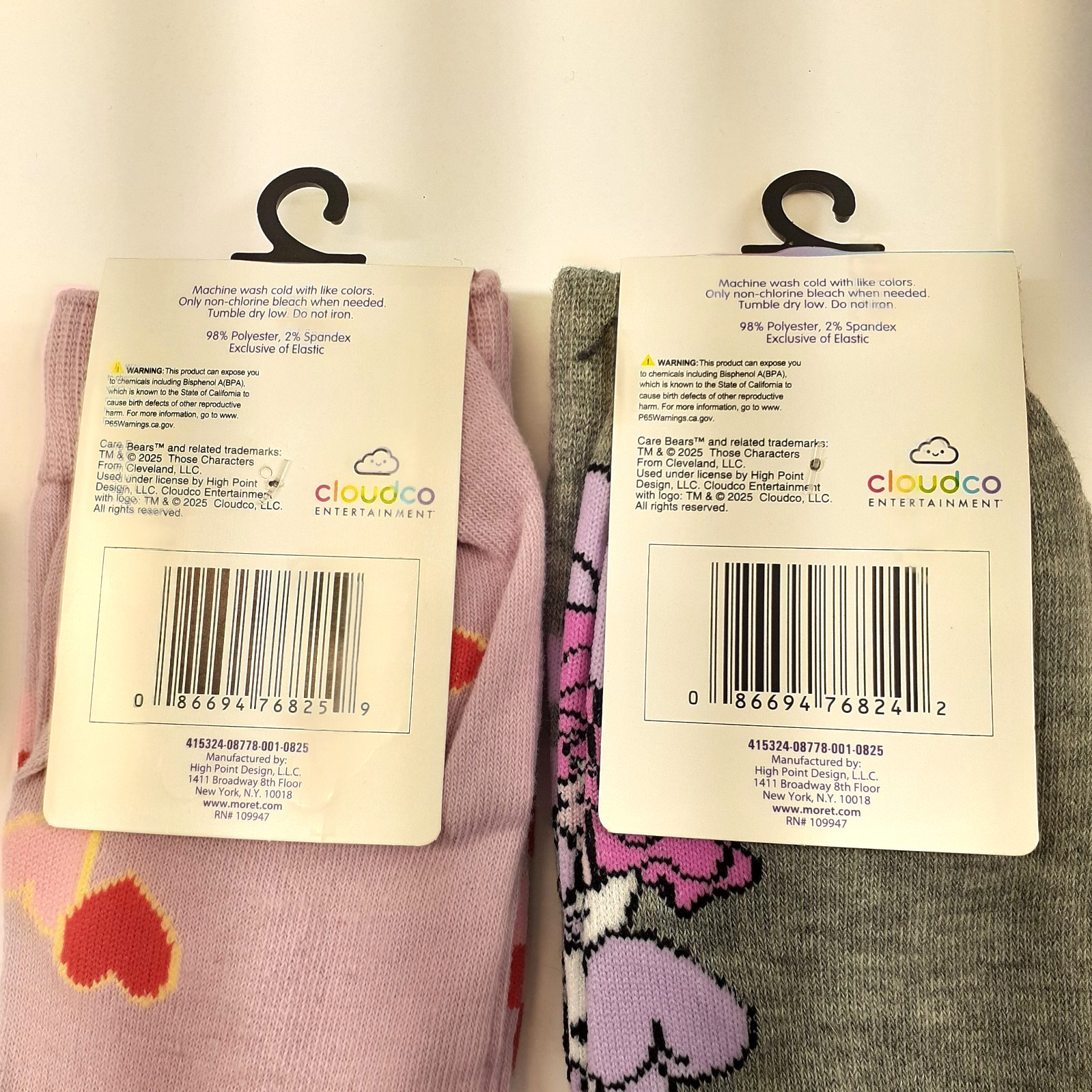 Care Bears Cartoon Mens Sz 6-12 Pink Gray 2 Pair Novelty Graphic Crew Socks NWT