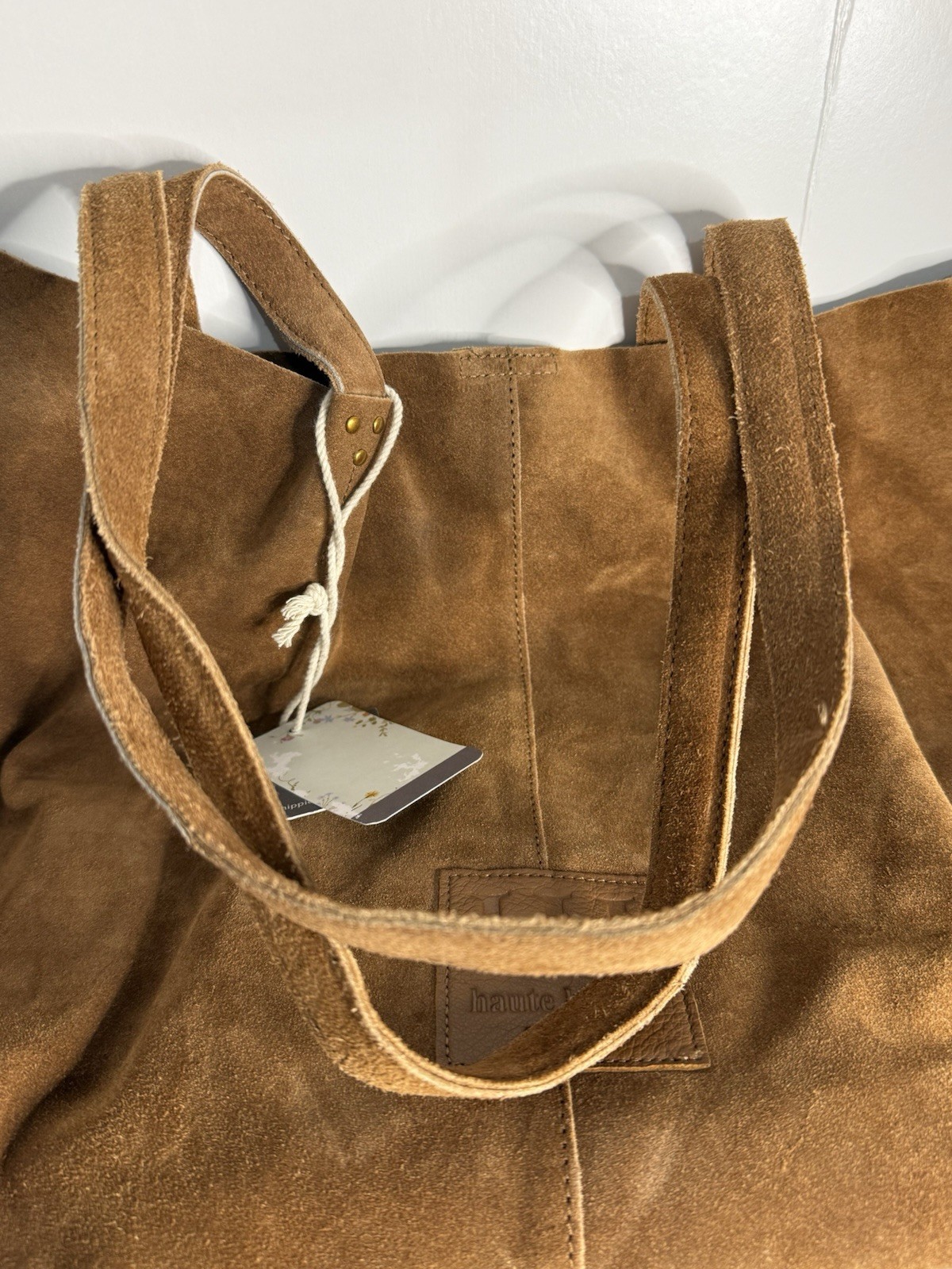 Haute Hippie Brown Cinched Tote Bag Gold Hardware Magnetic Closure, Zip Pouch