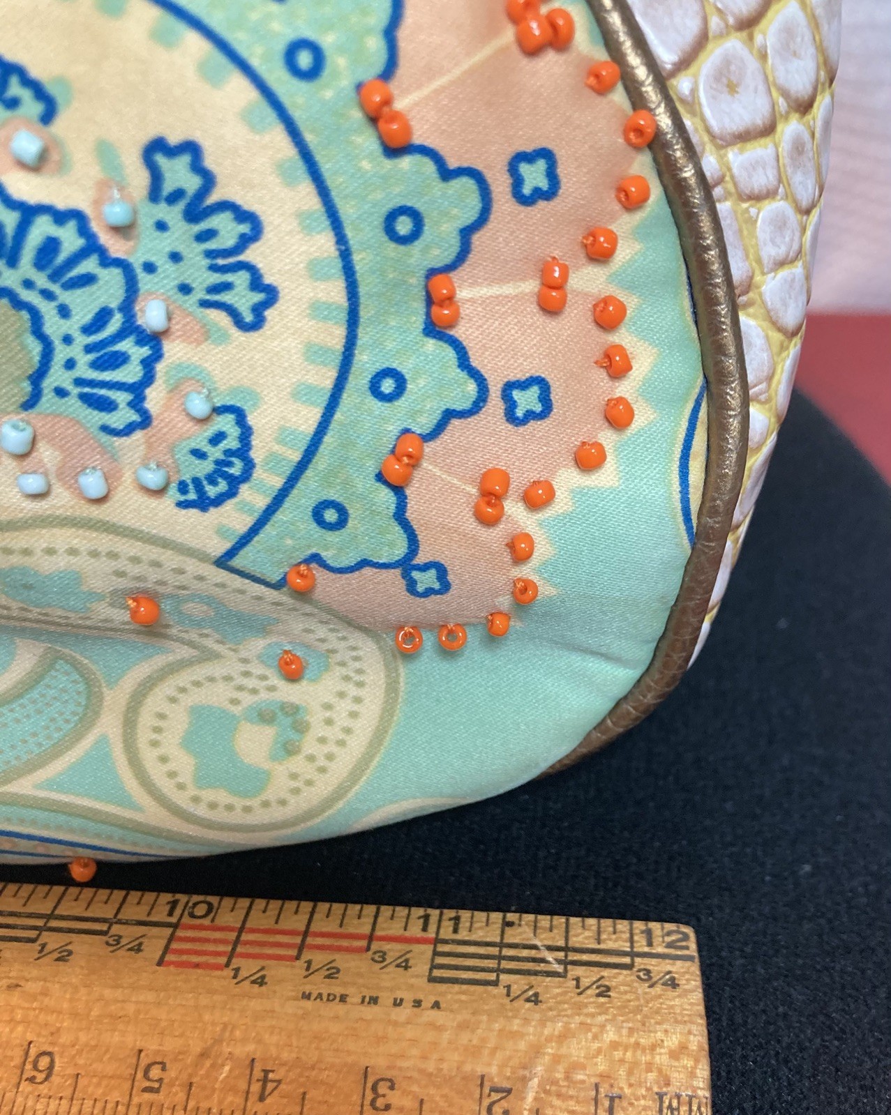 Spring Liz Claiborne Orange & Turquoise Handbag w/Leather Trim – Beadwork Y2K