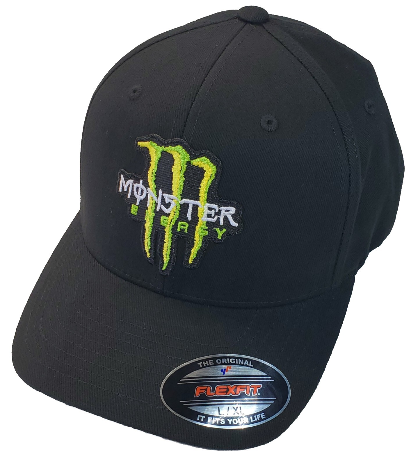 Monster Energy Patch Flexfit 6377 Brushed Twill Hat / Black L/XL 7 1/8″ – 7 5/8″