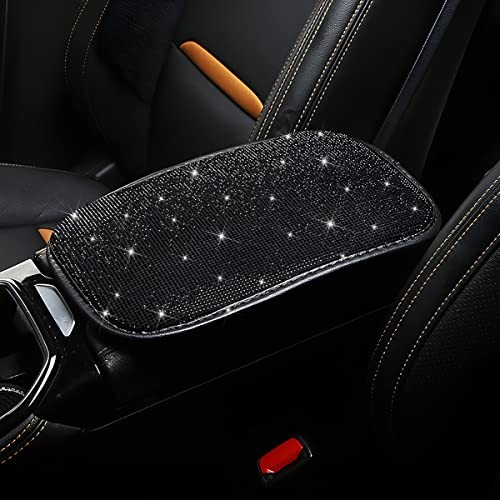 11.8 x 8.5 Inch Console Armrest Pad | crystal rhinestone surface, soft Black