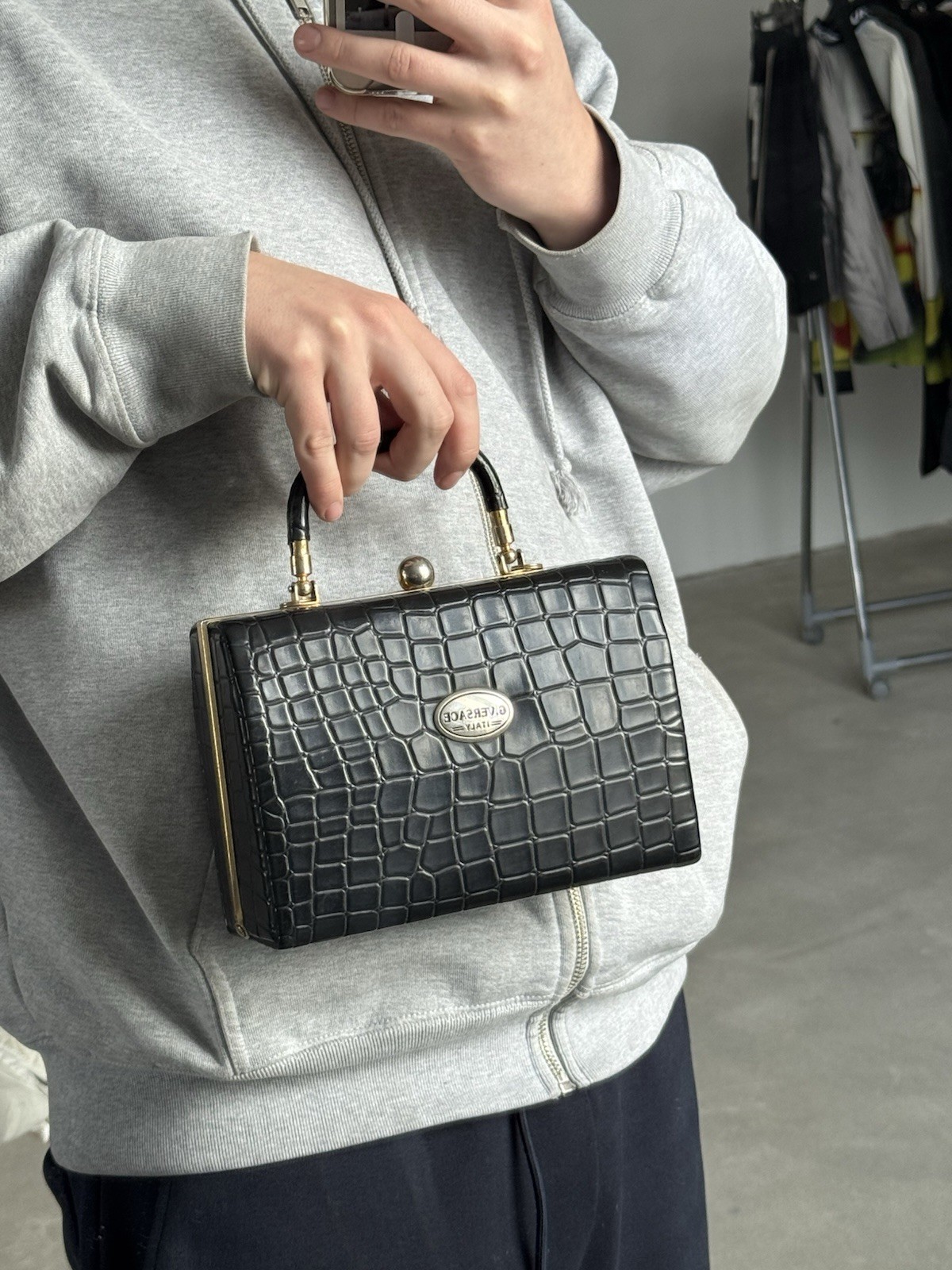 Rare Vintage Gianni Versace Black Leather Handbag – 1980s – Authentic Designer P