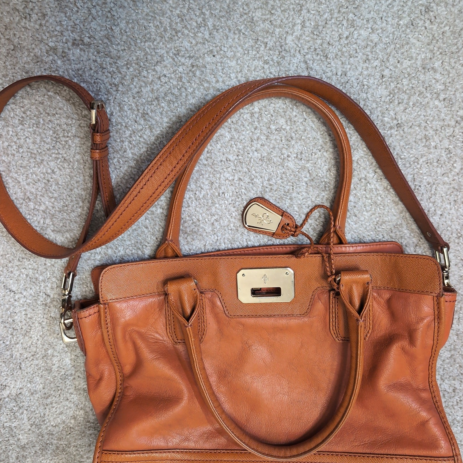 Leather Satchel Handbag Designer Orange Boho
