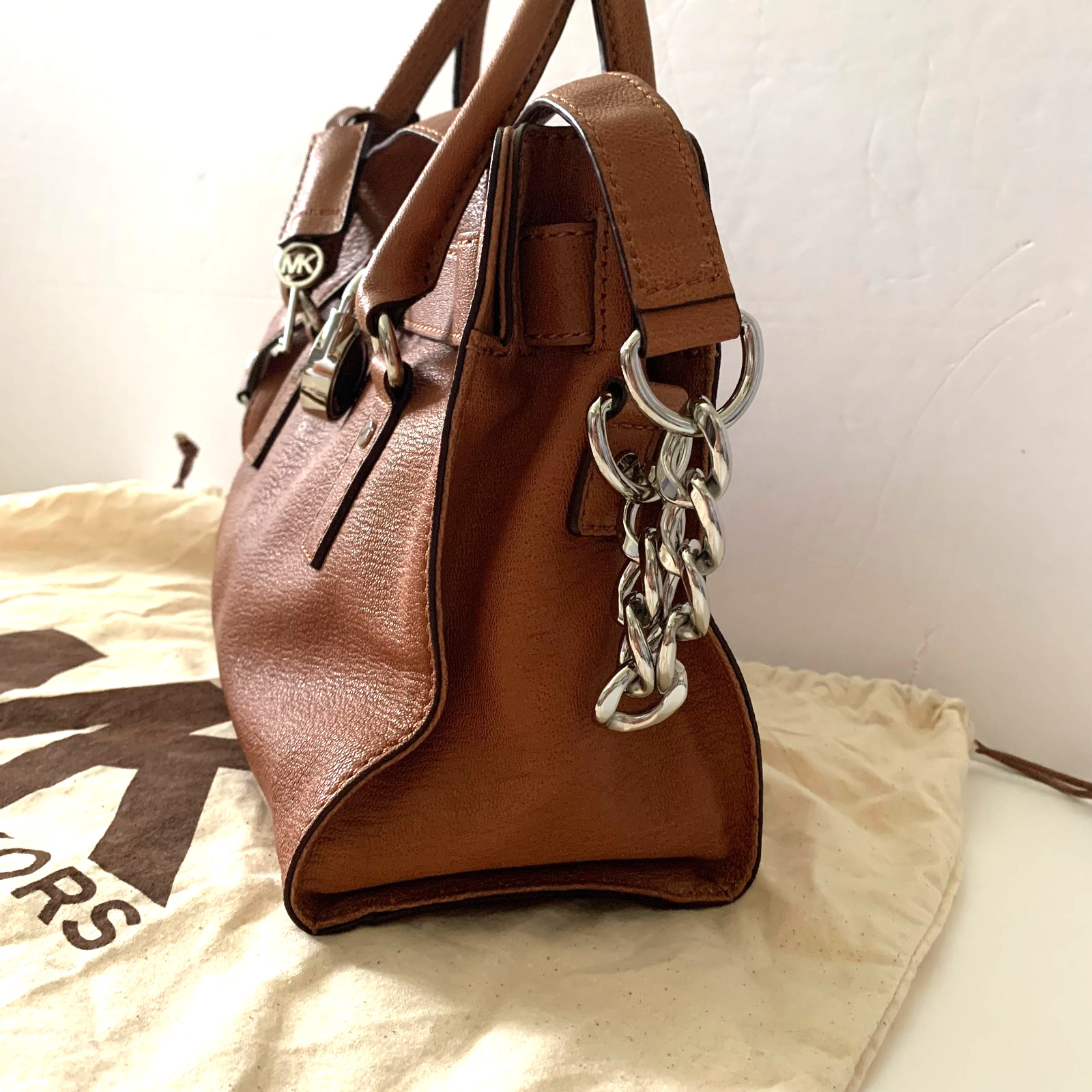 New Michael Kors Leather Hamilton East West Bag Luggage Brown Silver Hardware