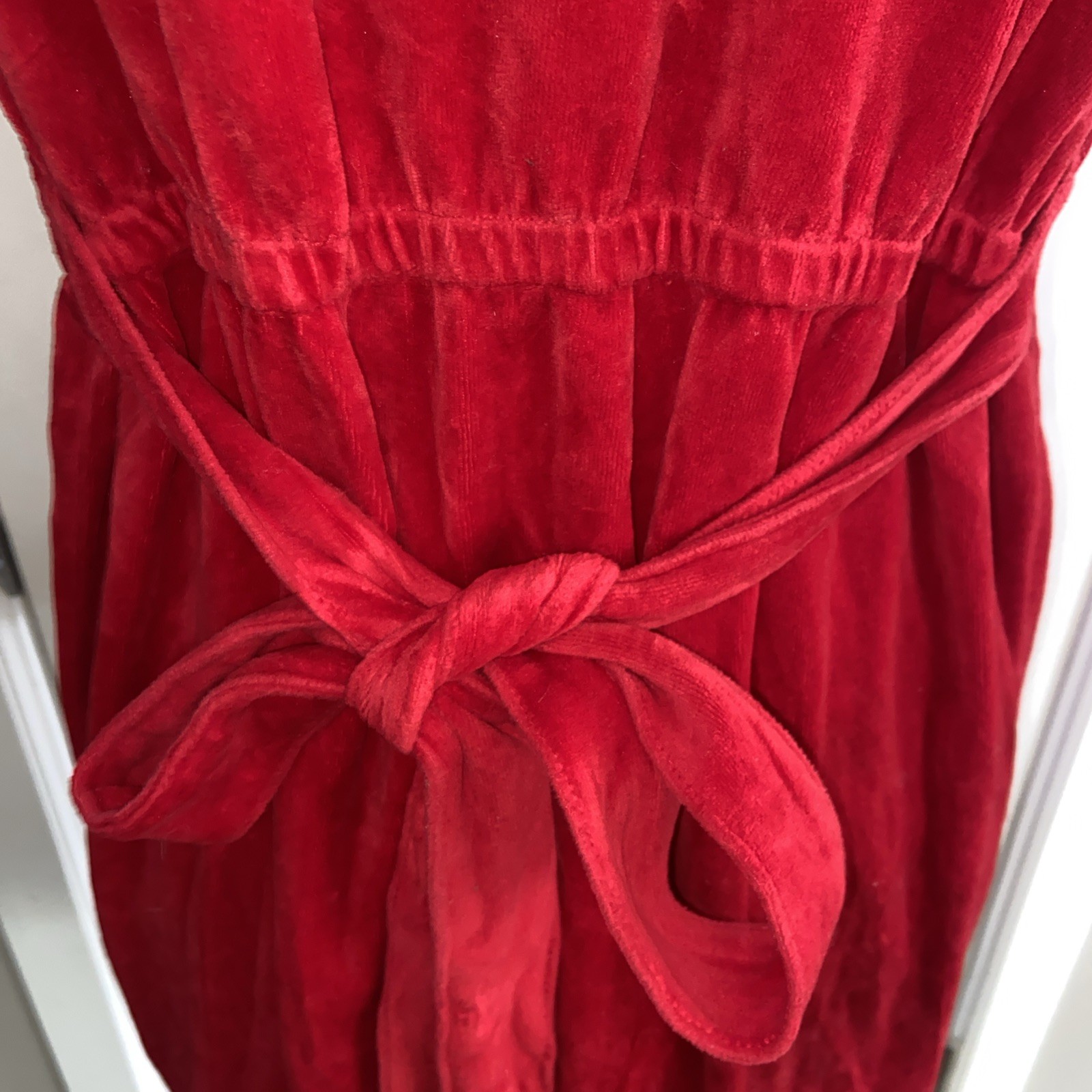 Y2K Juicy Couture Velour Red Hoodie Tunic Tie Bow Waist Long Dress Sz XL RARE