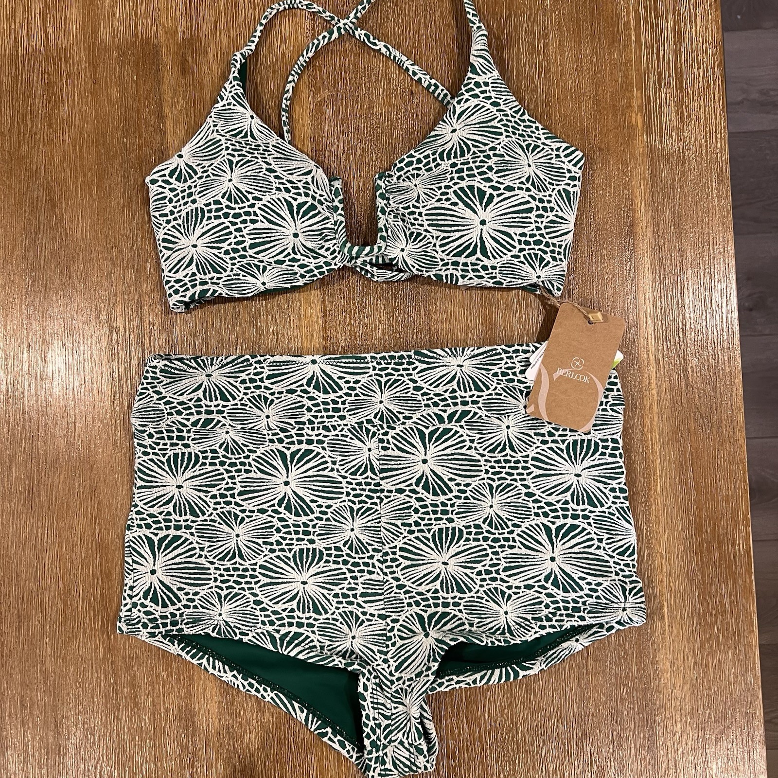 NWT Berlook Floral Jacquard U-Ring Bikini Size US XL (fits Smaller IMO)