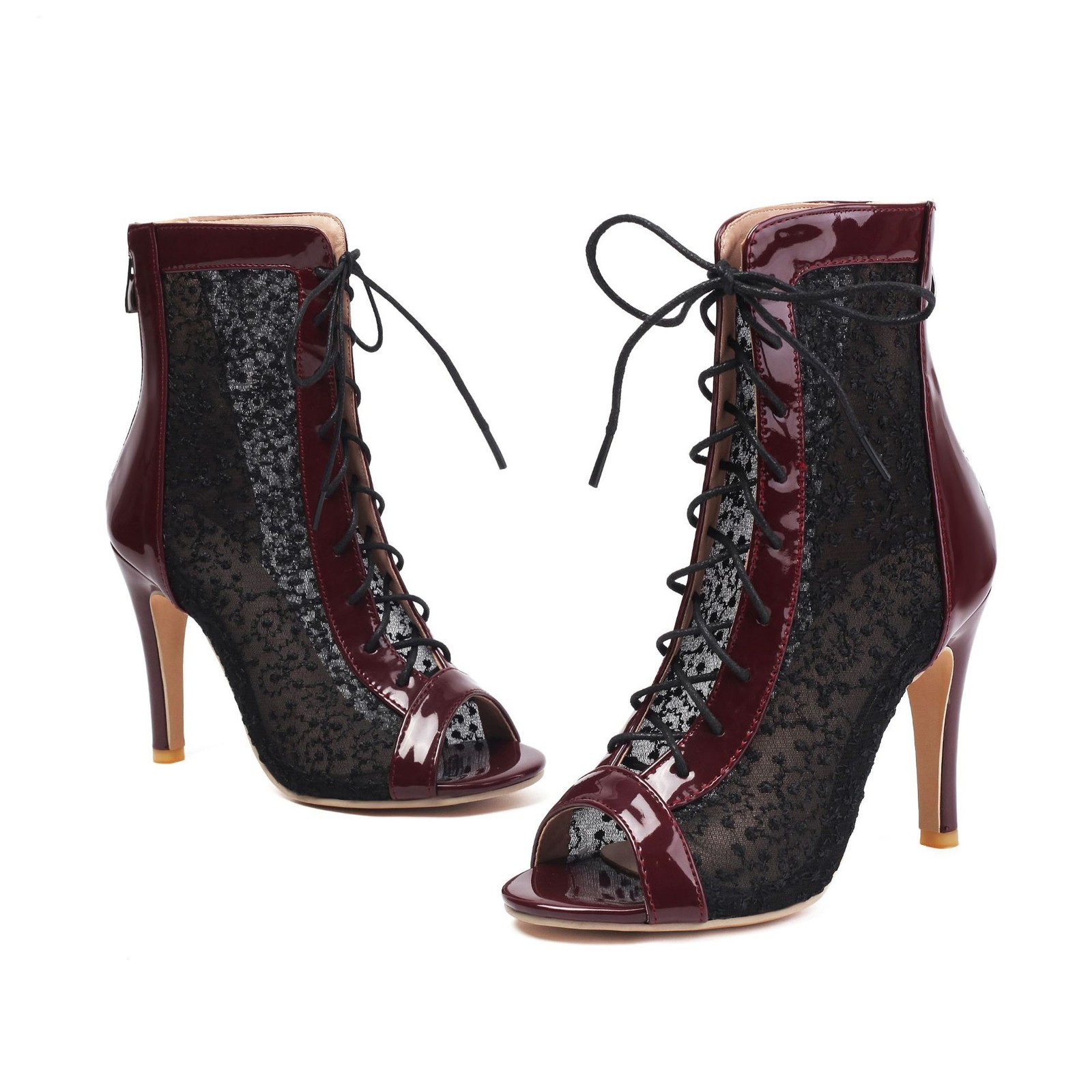 Summer Women High stilettos Oversize Peep Toe Breathable Mesh Low Cut Cool Boots