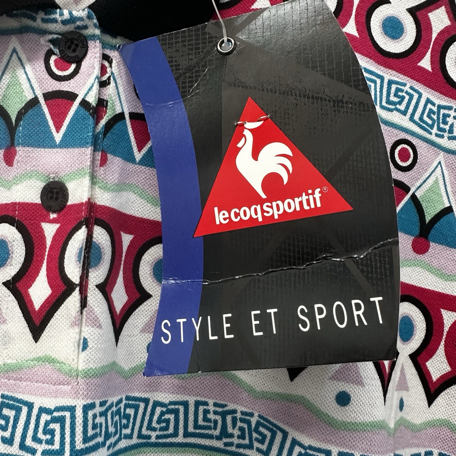 Vintage Le Coq Sportif Abstract Print Tennis Polo Shirt Women’s S 80s 90s NWT