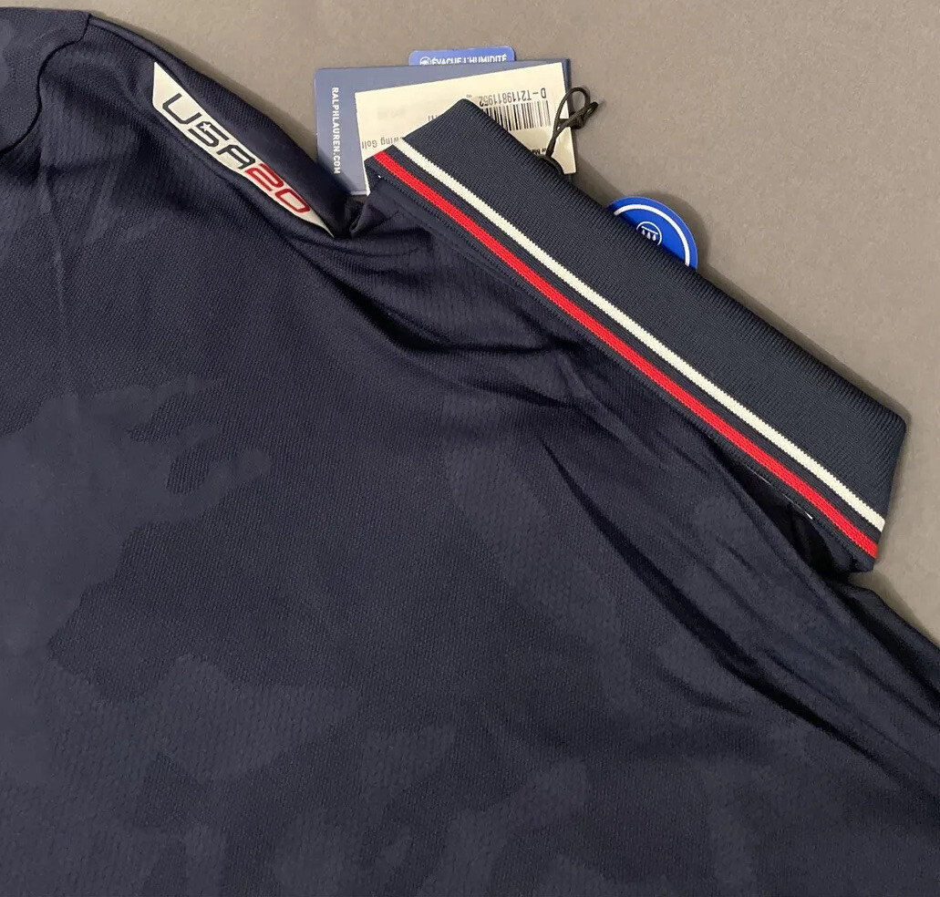 RLX Ryder Cup Golf Shirt Polo Logo Camo Ralph Lauren Medium Navy Blue NWT
