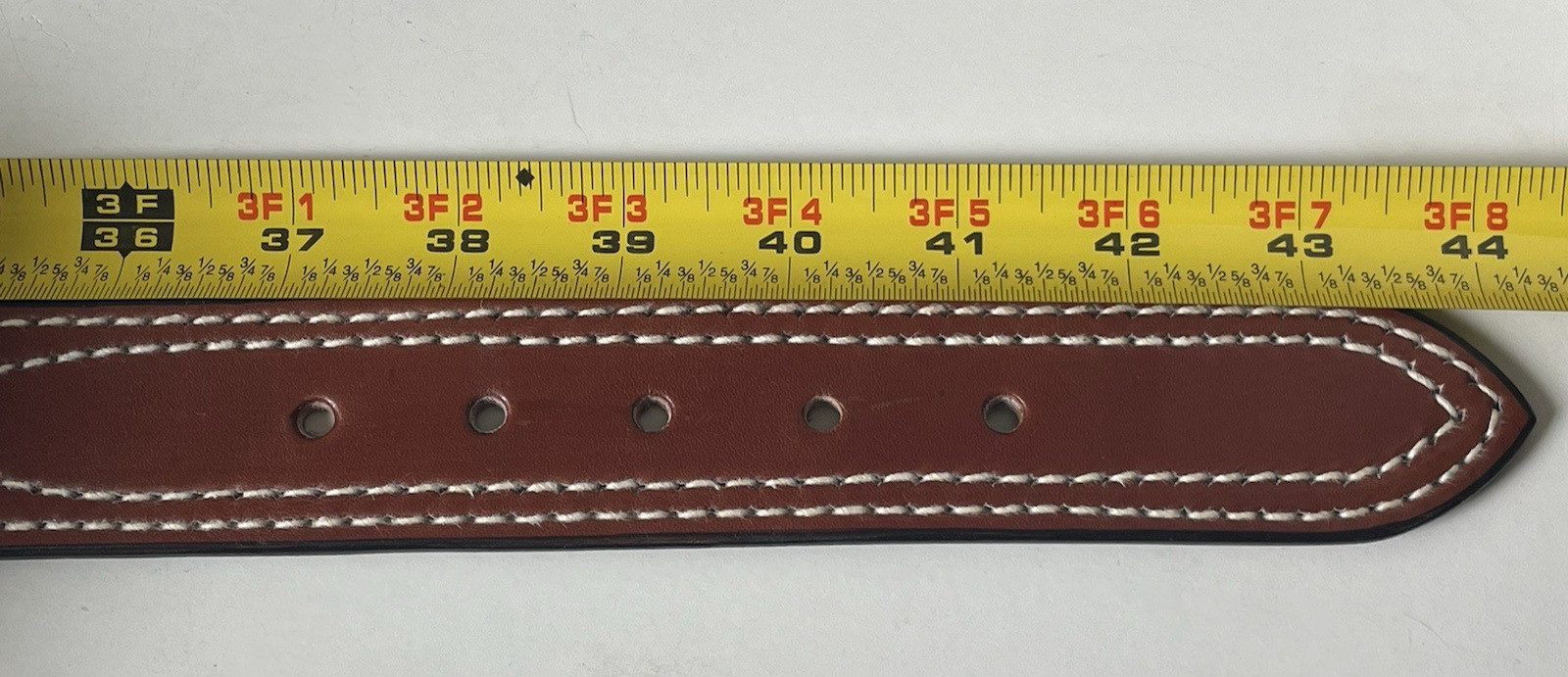 Triple K Leather Stitched Belt Size 38 Brown Brass Colored Buckle With Loop USA