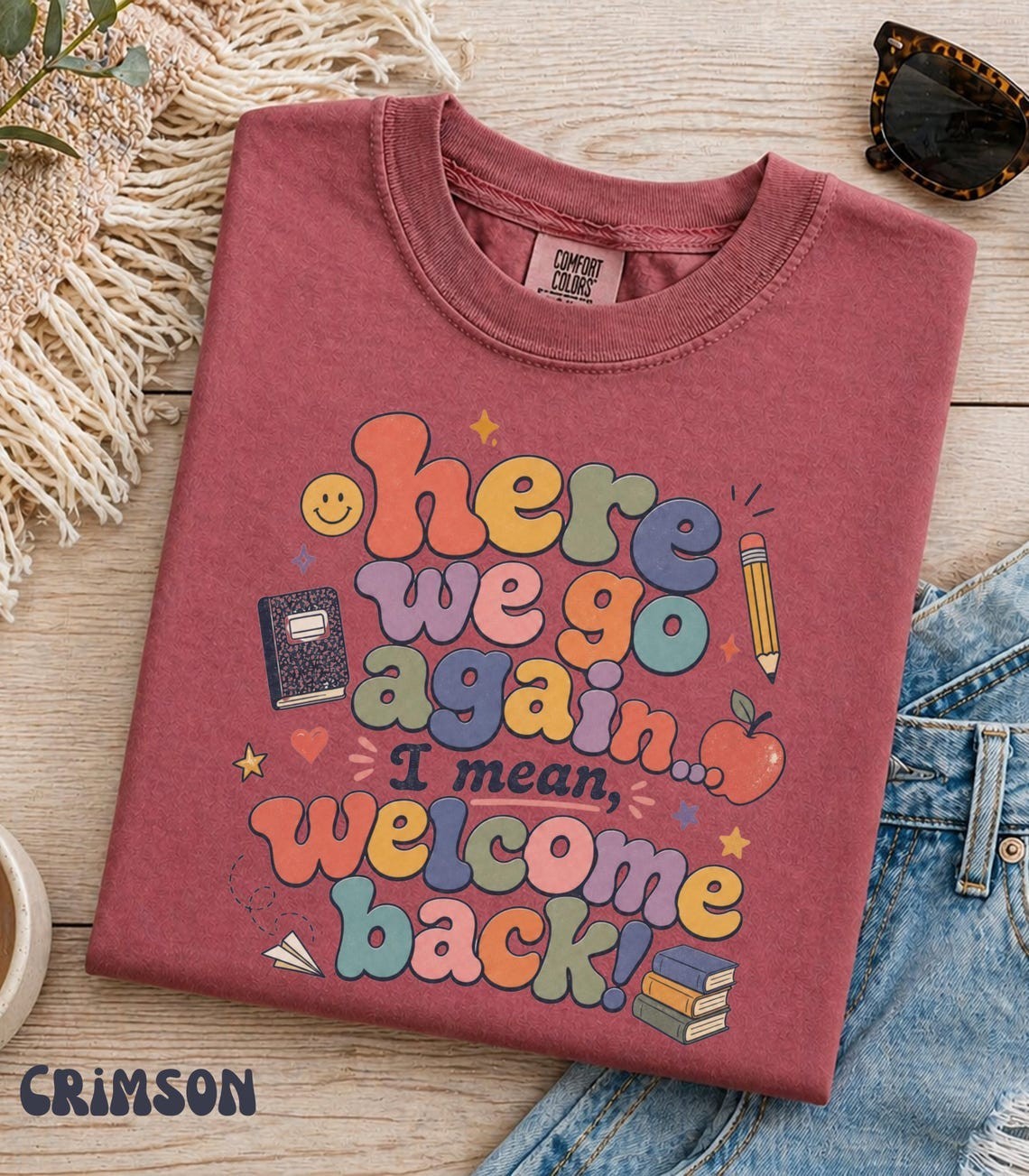 Here We Go Again Back to School Teacher Graphic Tee Fun Classroom Tops Freeships
