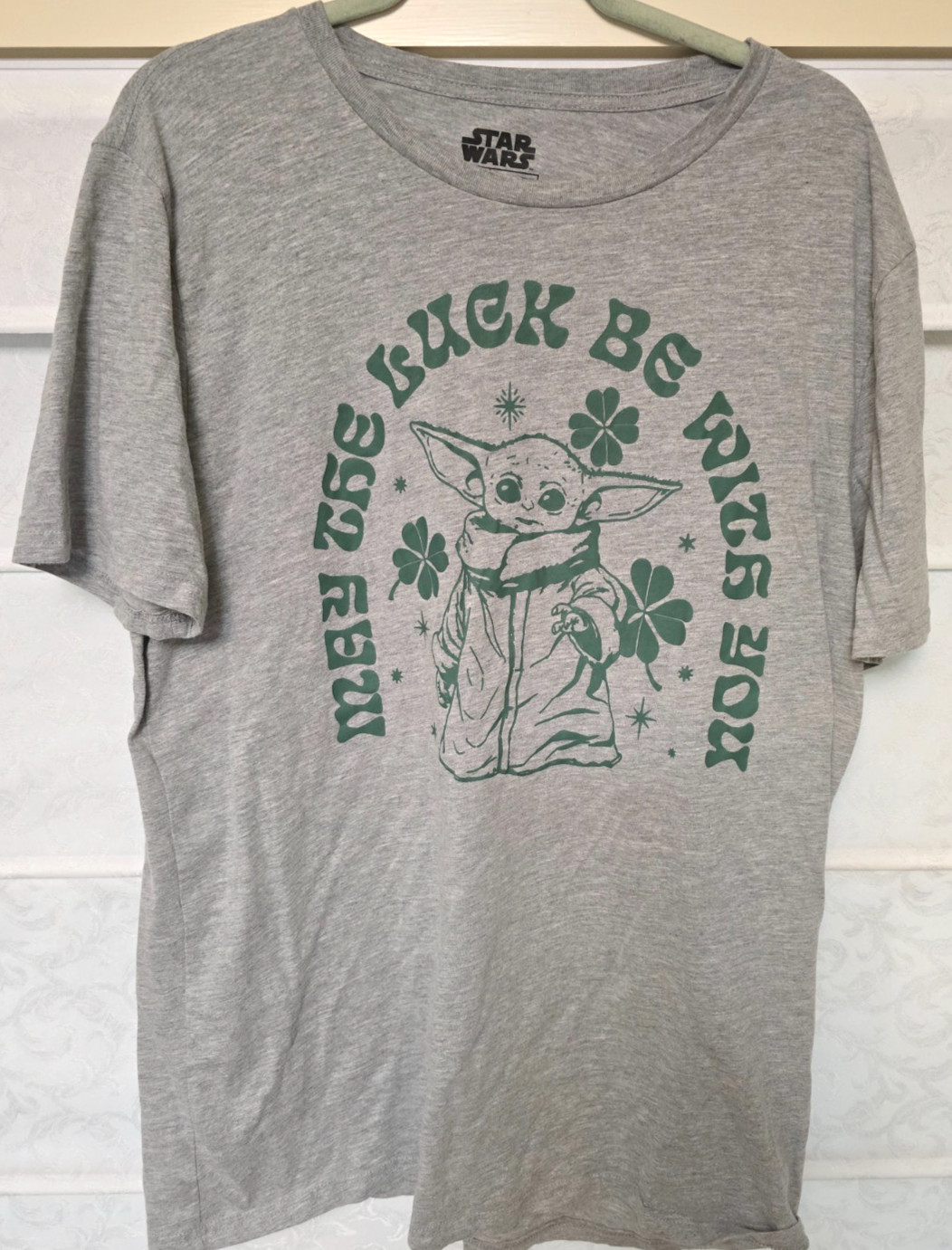 Star Wars Grogu Shirt Mens 2XL Gray May The Luck Be With You Tee Baby Yoda