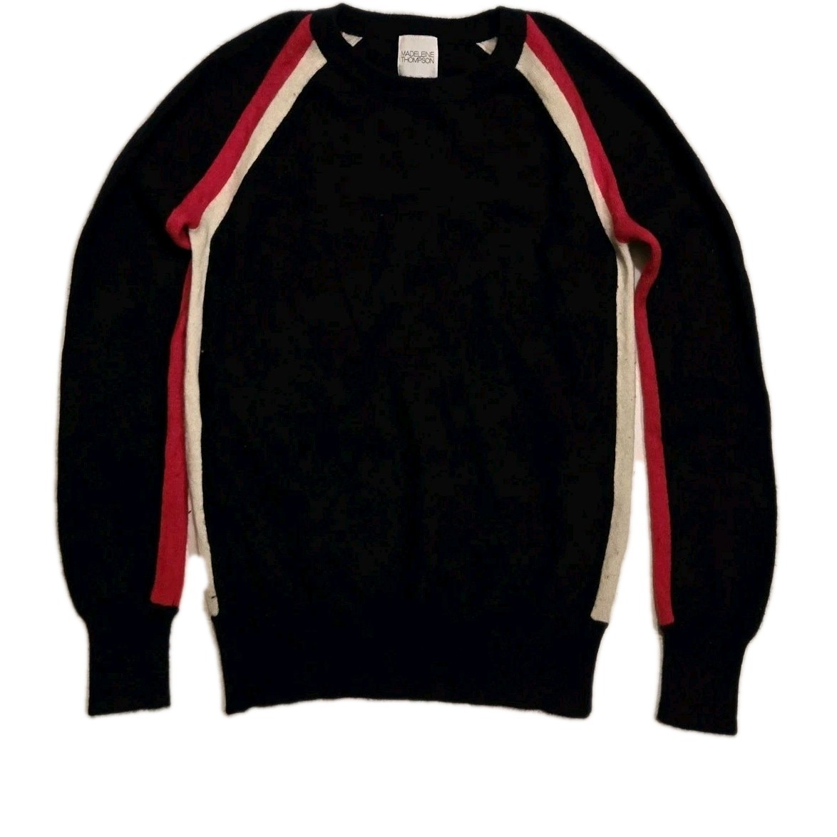 Madeleine Thompson 100% Cashmere Red White Blue Stripe Crewneck Sweater Small