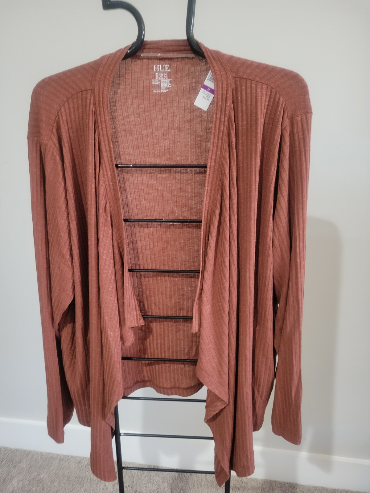 Hue Rust Brown Size 2X Ribbed Long Sleeve Cardigan NWT Rayon Poly Spandex Blend