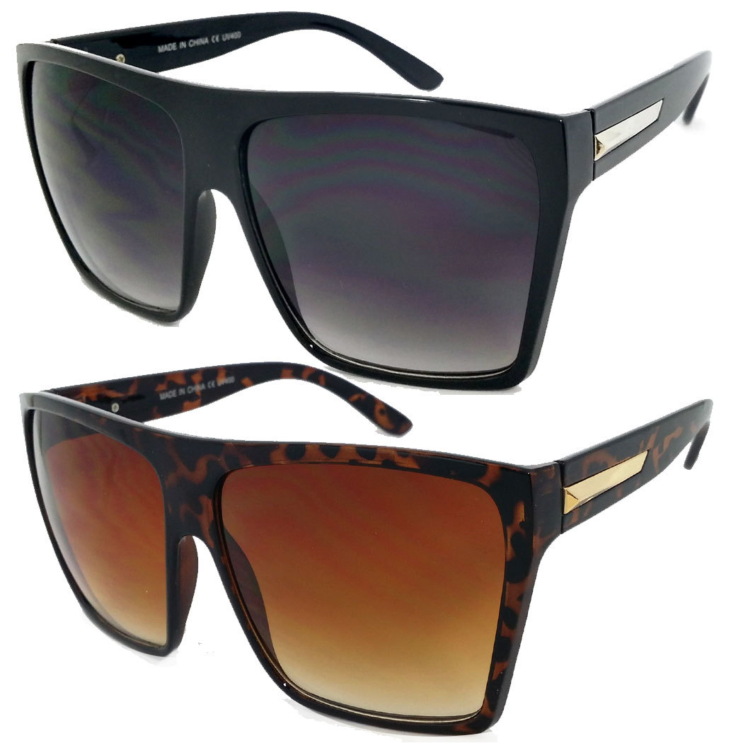 Mens Womens Flat Top Oversize Retro Square Sunglasses Funky Big Lens 2 Colors