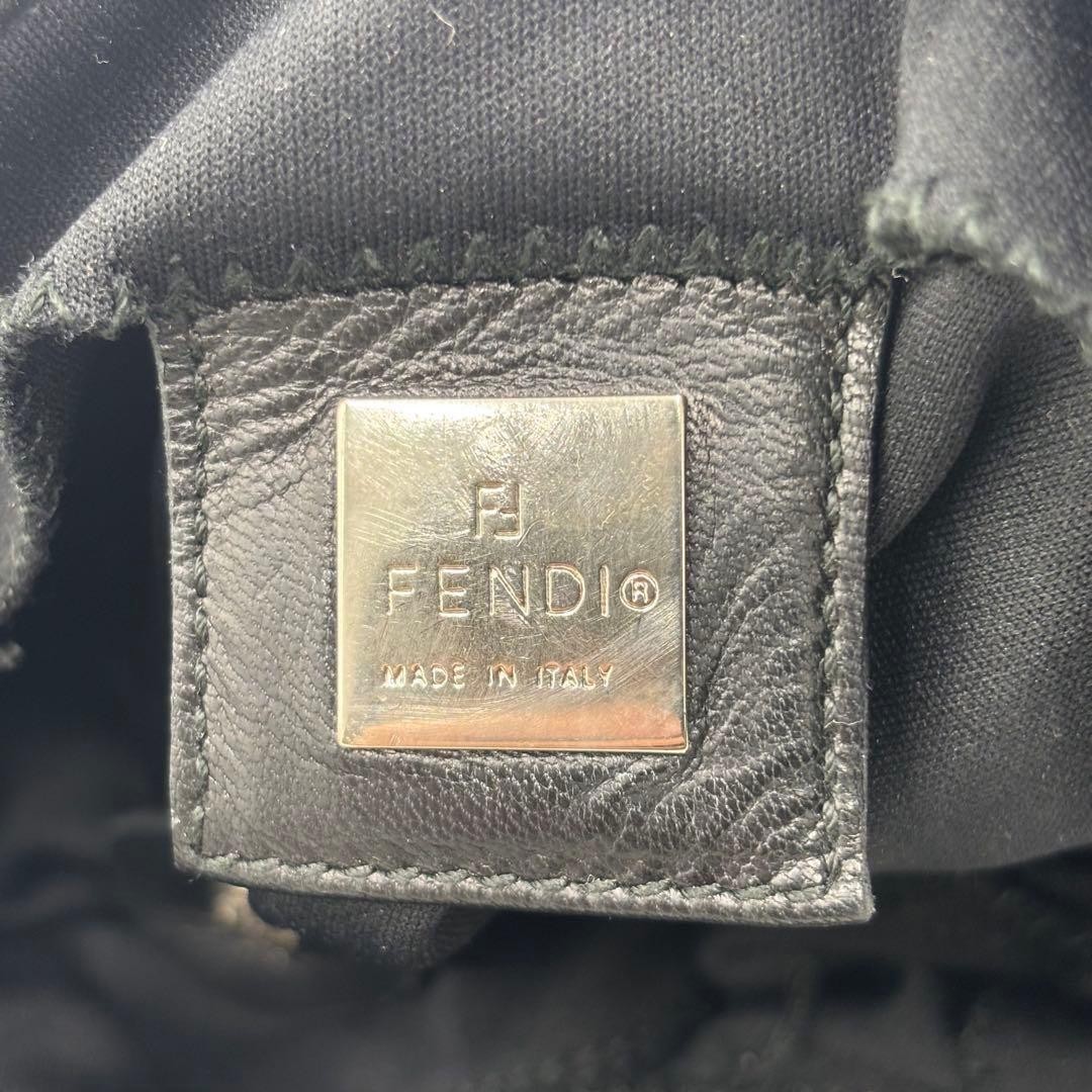 FENDI Mamma Baguette 26325 Shoulder Bag Black Leather Cotton Jersey
