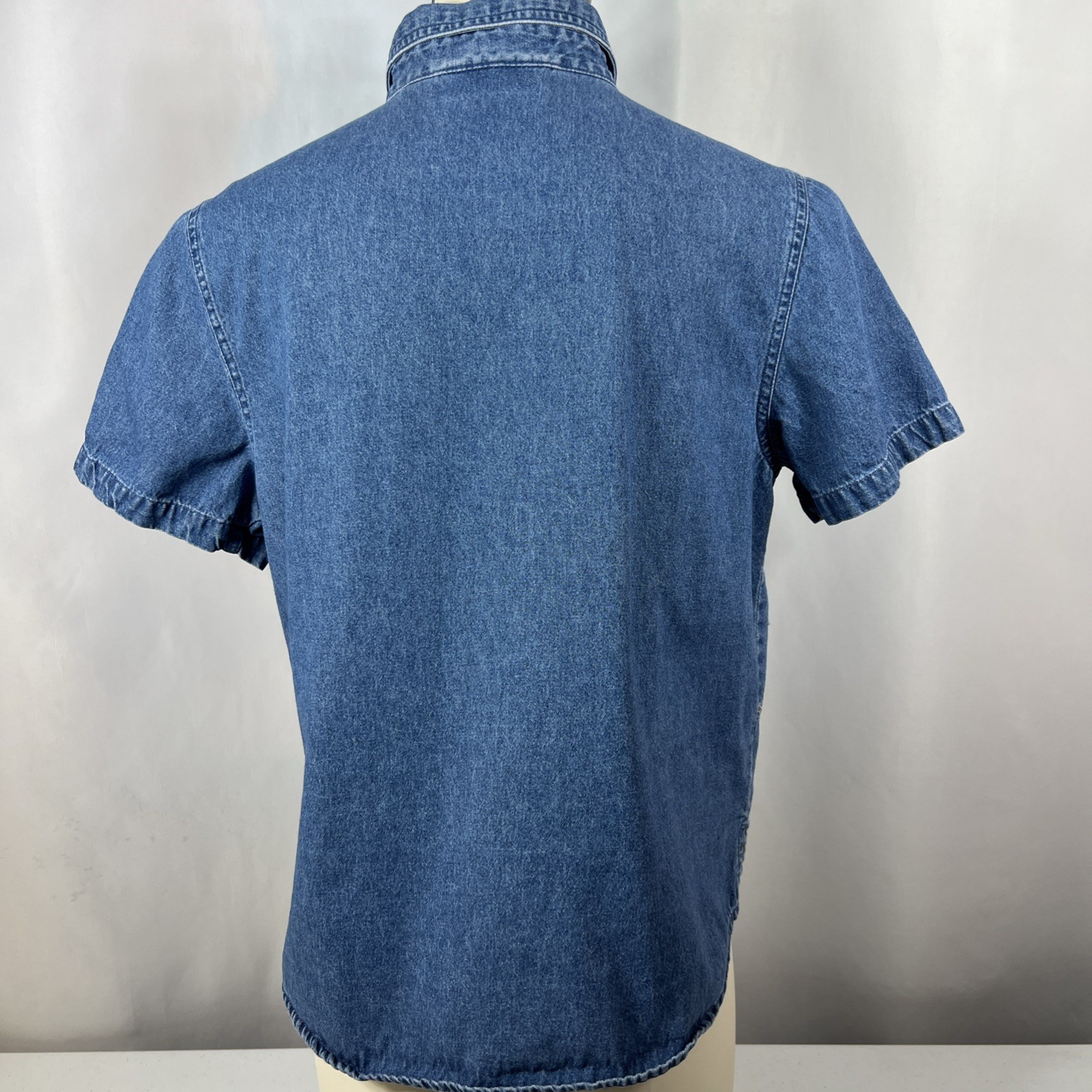 Vintage Lemon Grass Safari Denim Blouse Lion Zeba Embroidery Size Petite Medium