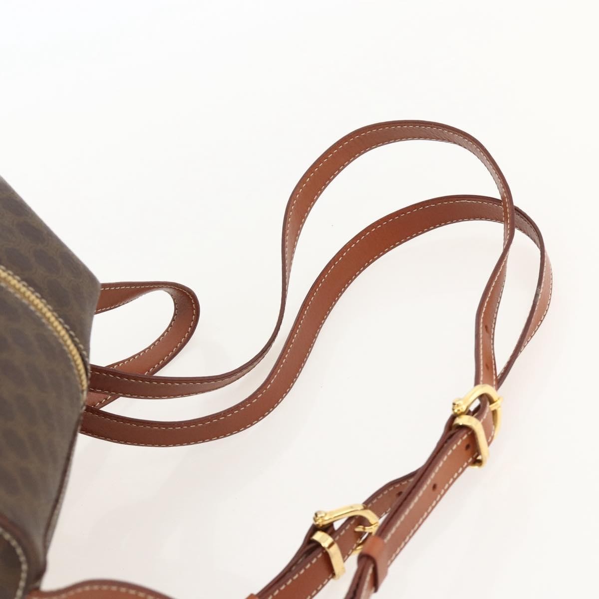CELINE Macadam Canvas Backpack PVC Leather Brown Gold Auth YKZ829A