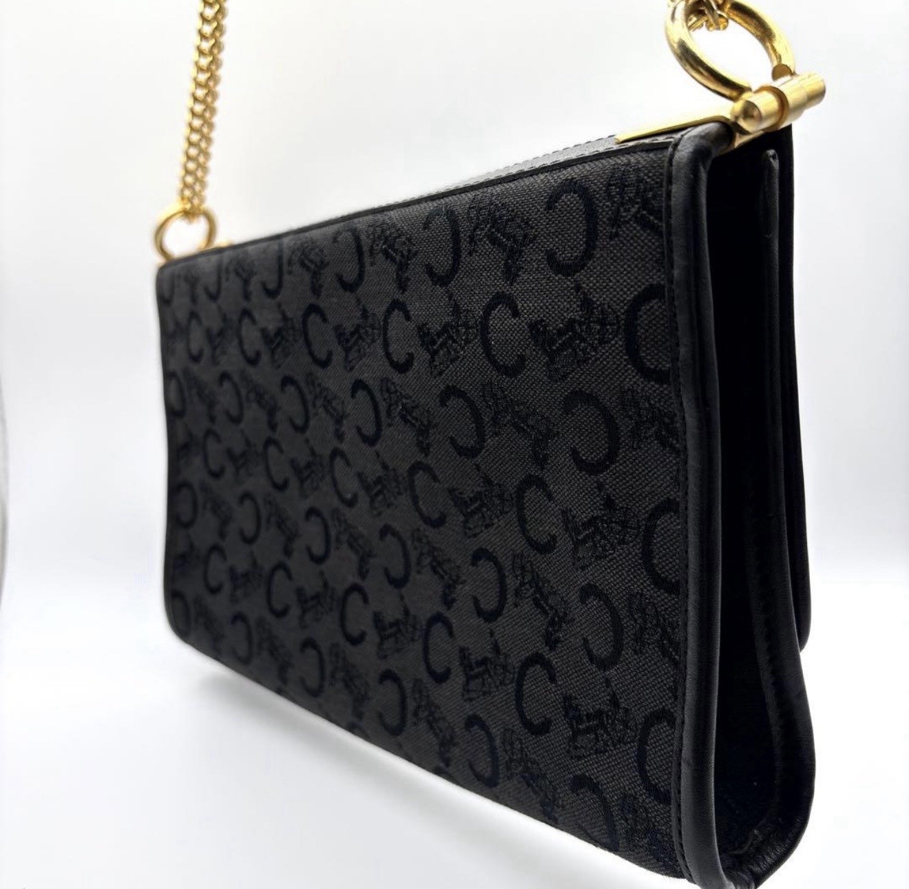 CELINE Aut Vintage C-sulky Monogram Jacquard Chain Flap Shoulder Bag