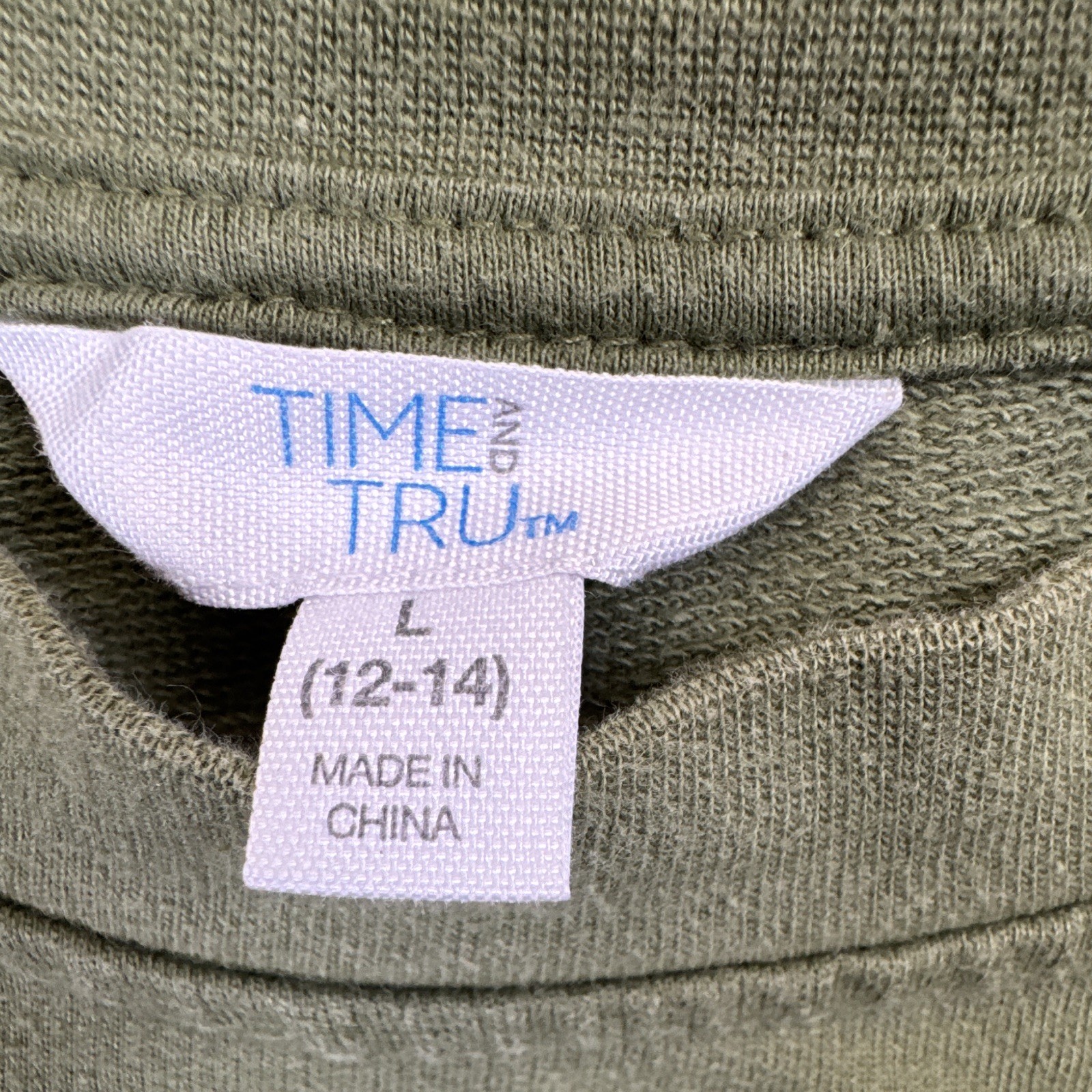 Time and Tru Girls Green Ruffle Shoulder Crew Neck Pullover Sweatshirt L 12-14