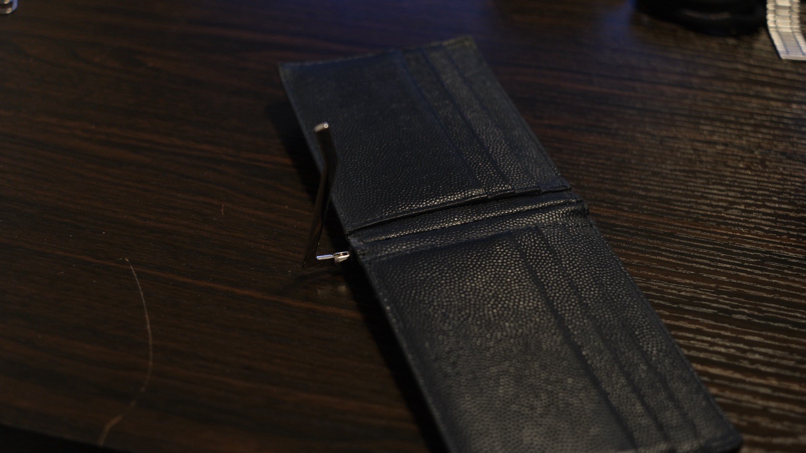 Saint Laurent Men’s Black Bifold Wallet w/ Money Clip, Navy