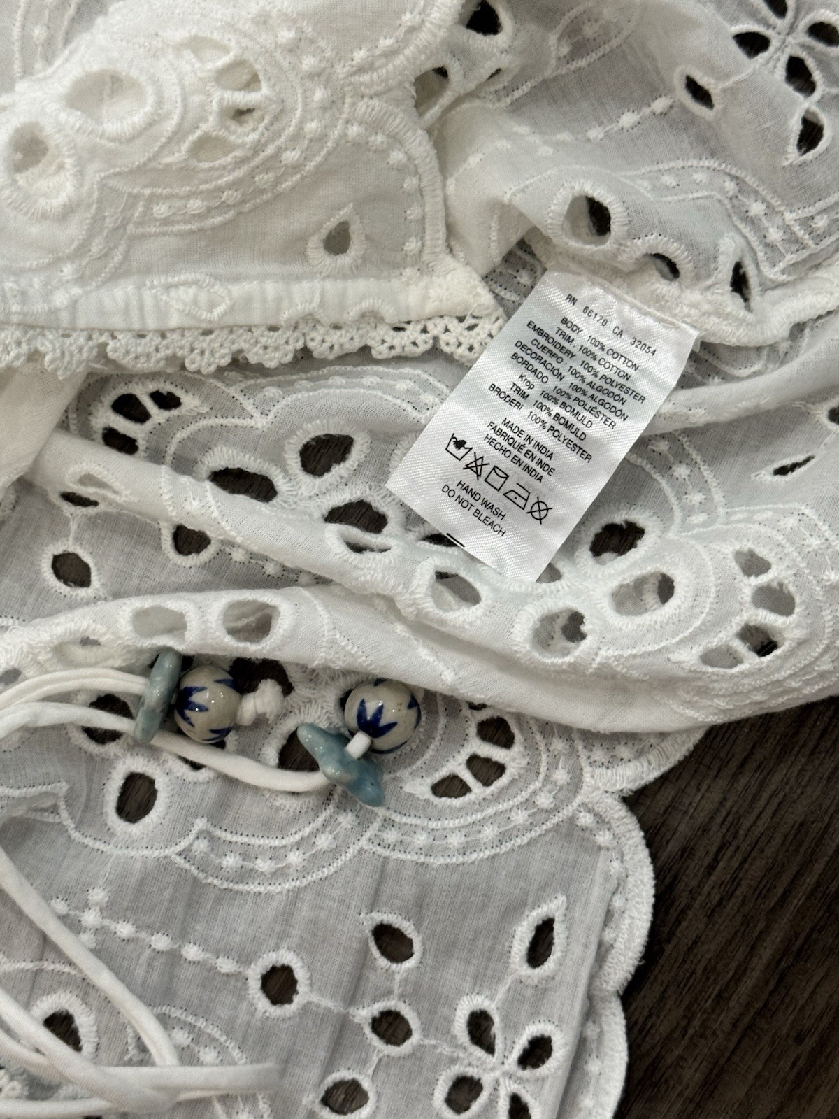 Anthropologie Maeve Top One Size White Eyelet Boho Cottagecore Tie Front Blouse