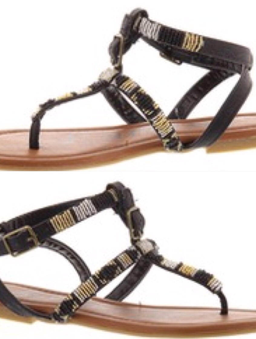 Rampage Palmey Black Beaded Flat (0 to 1/2 In.) Thong Sandals SZ 6.5 M