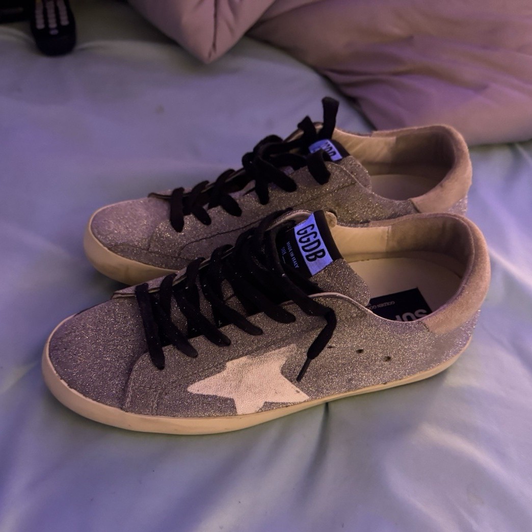 Golden Goose Deluxe Brand Superstar Glitter Low Top Lace-Up Sneakers Silver