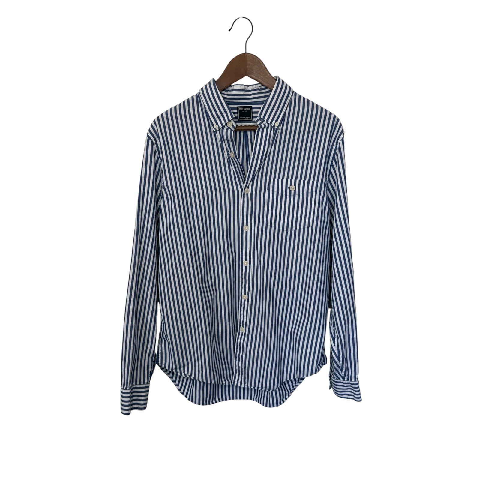Todd Snyder Mens Blue Striped Button Down Shirt Large Tailored Crisp Poplin