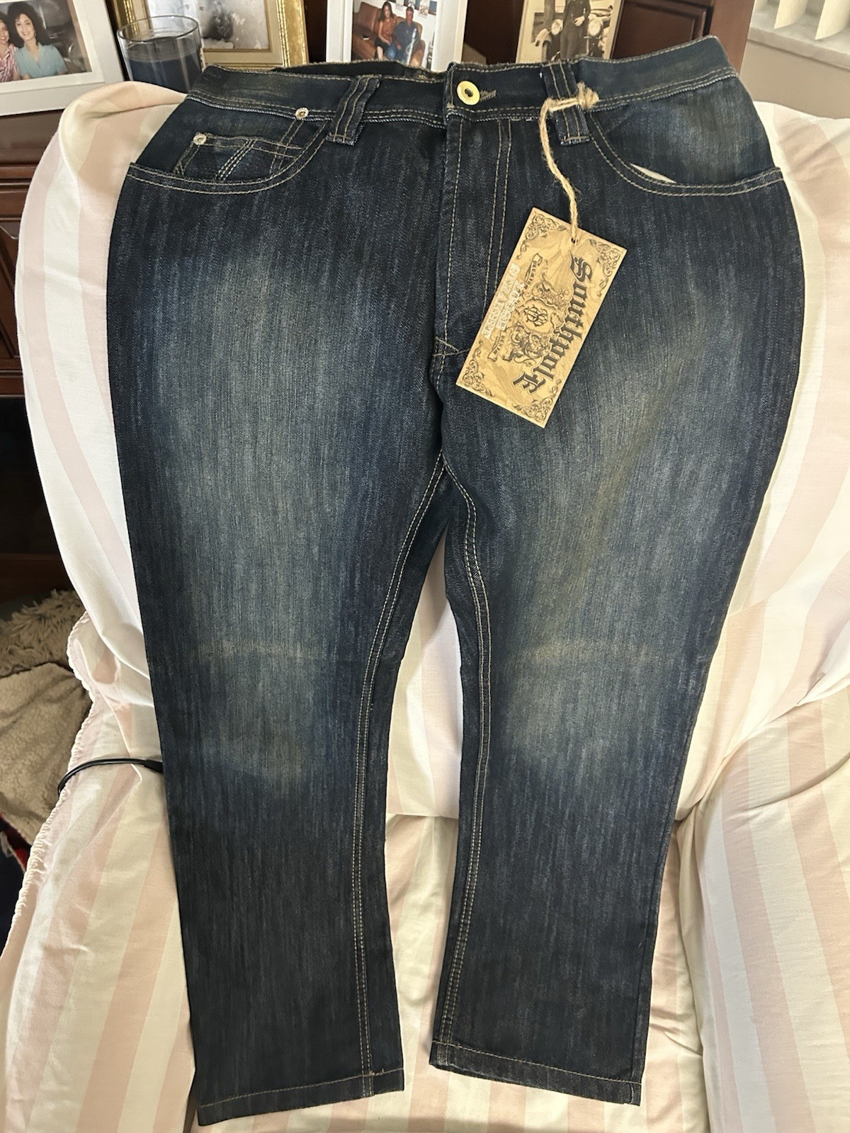 South Pole Jeans Mens Black Loose Straight Leg Opening Waist Low 29 30