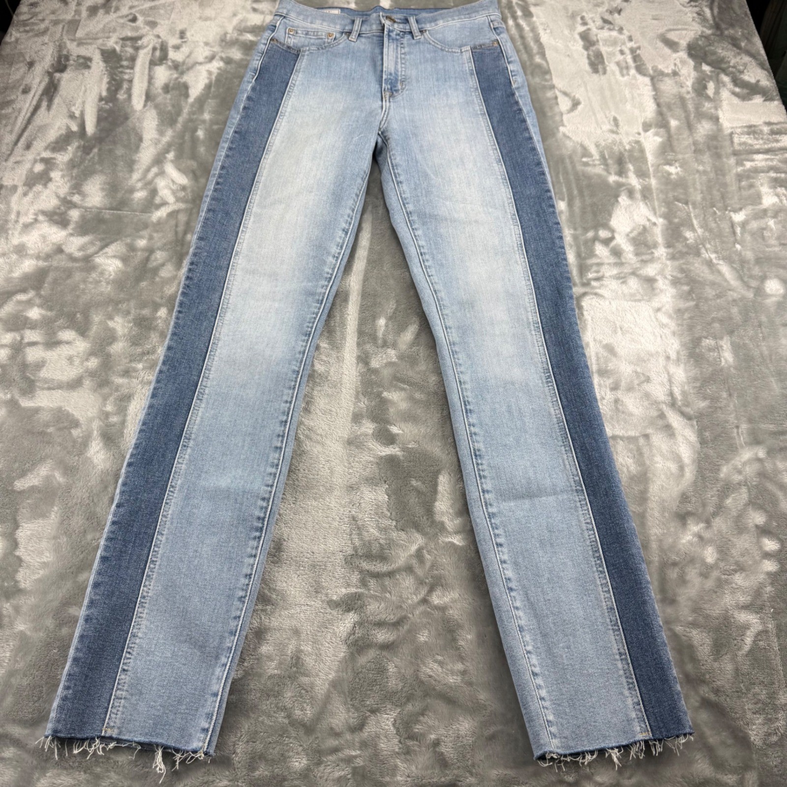 Gap Vintage Slim High Rise Two Tone Tuxedo Stripe Jeans Indigo 27/4 Tall Raw Hem