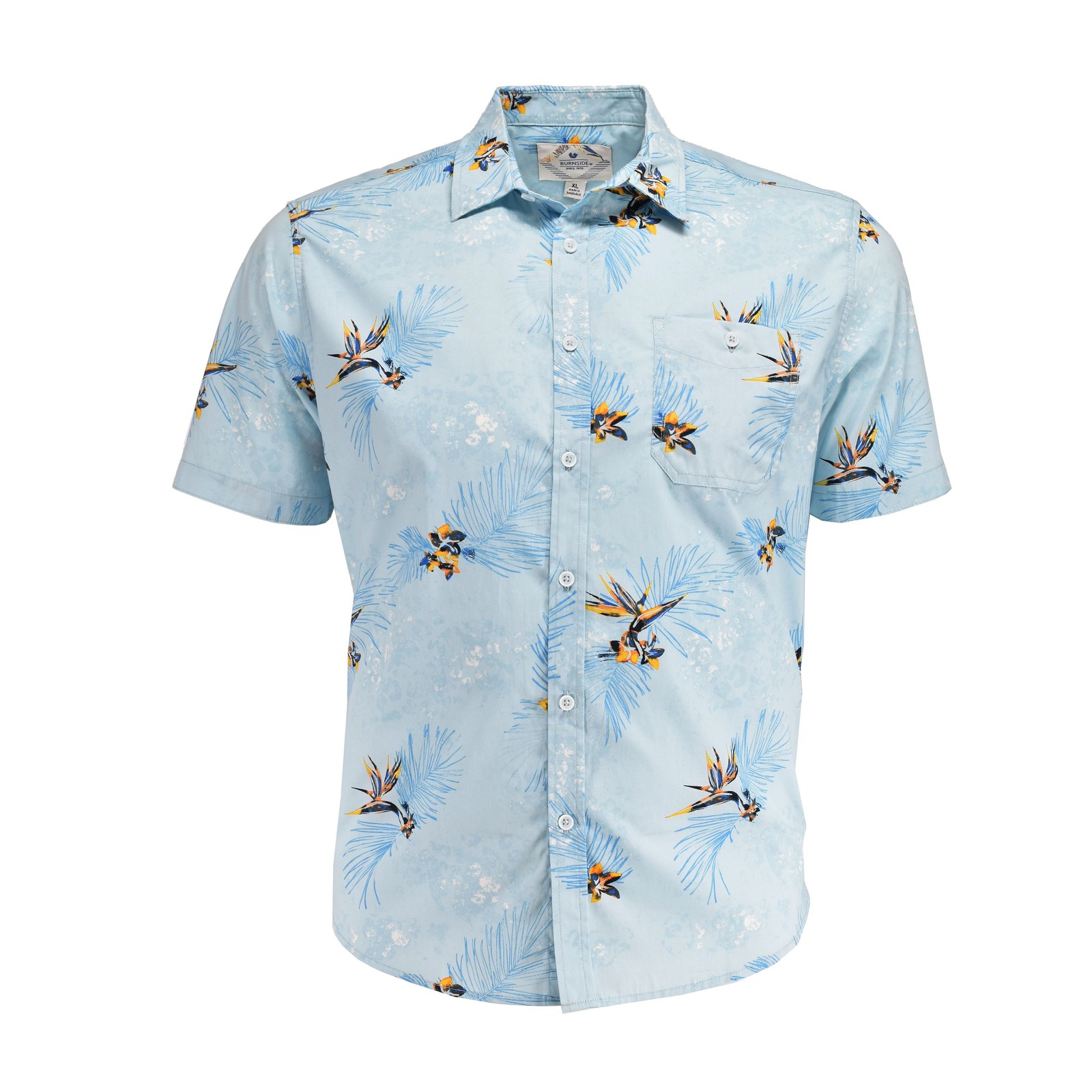 Burnside Men’s Cotton Aloha Hawaiian Print Shirt Light Blue