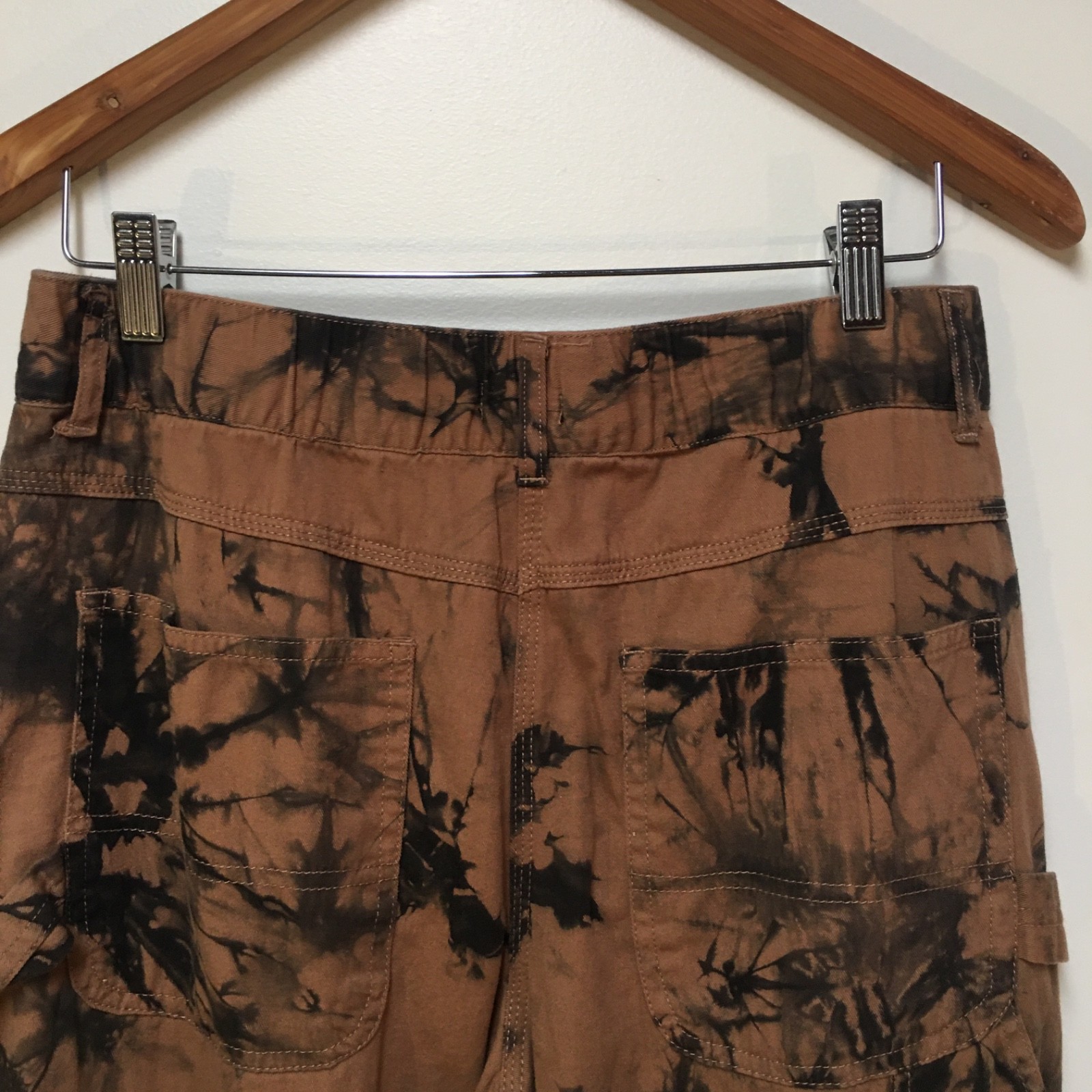 Rue21 Women L Pants Jogger Cargo Brown Tie Dye Carpenter Loop Cotton Hip Hop 90s
