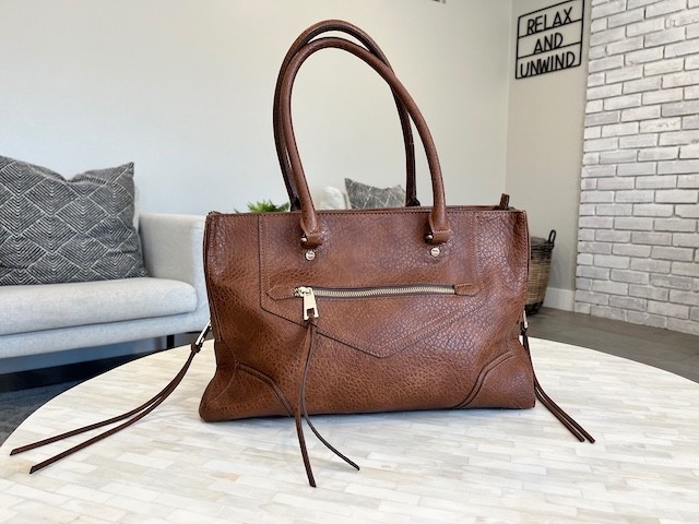 Brown Pebbled Faux Leather Tote Satchel Shoulder Bag Tassel Zip Pocket Purse