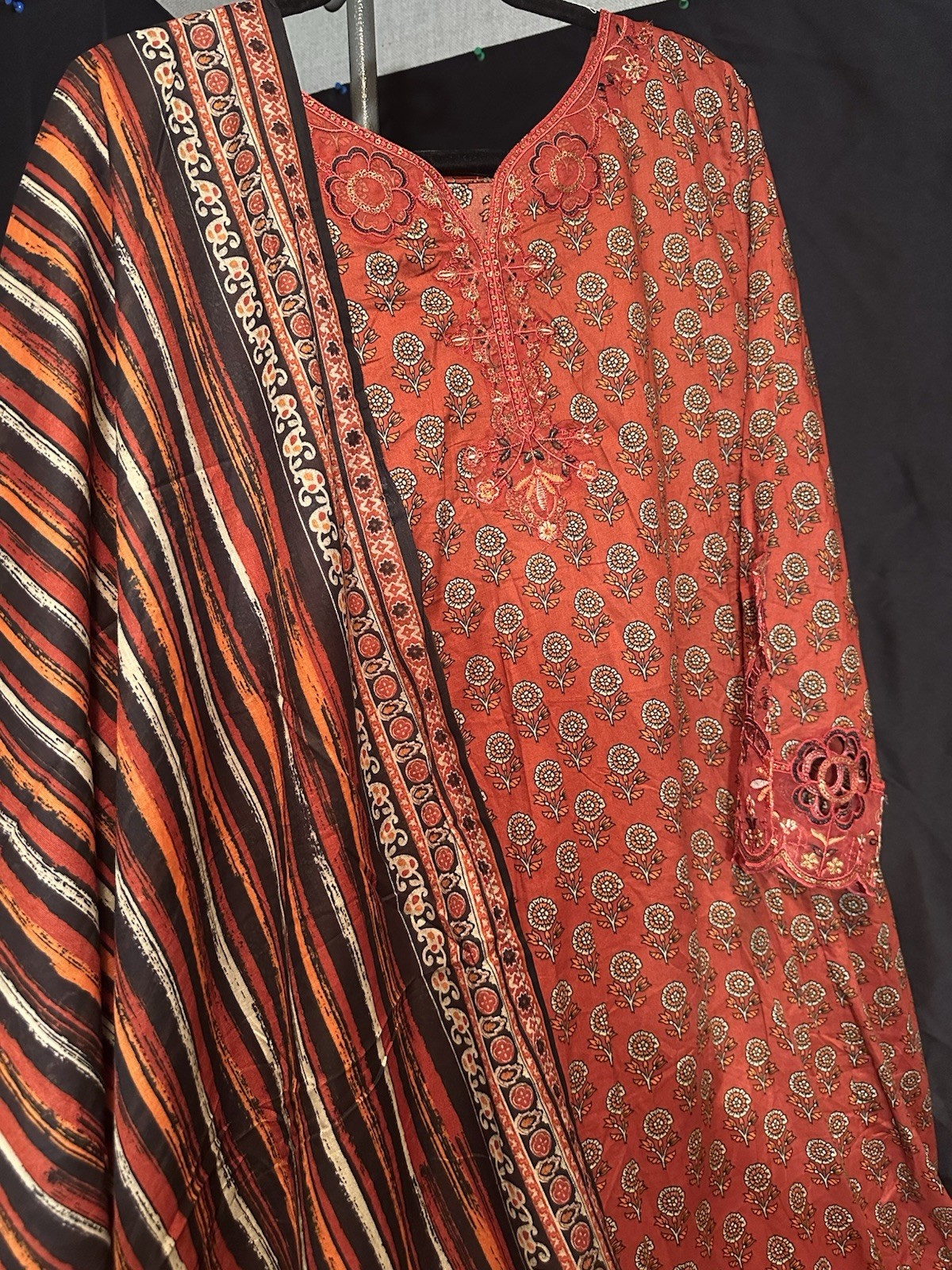 Bin Saeed Lawn Cotton 3 Pc Suit-premium Cut Work Emb- Aline Style-M & L – $44