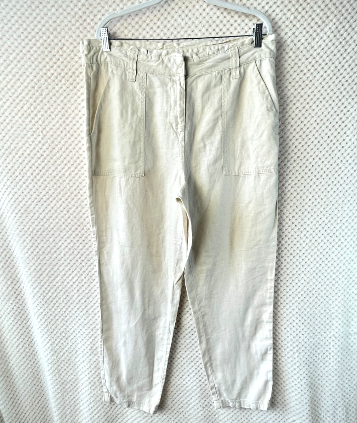 Next 100% Linen Trousers 16R Cropped W36″ L 29″ Natural Colour Cream Big Pockets